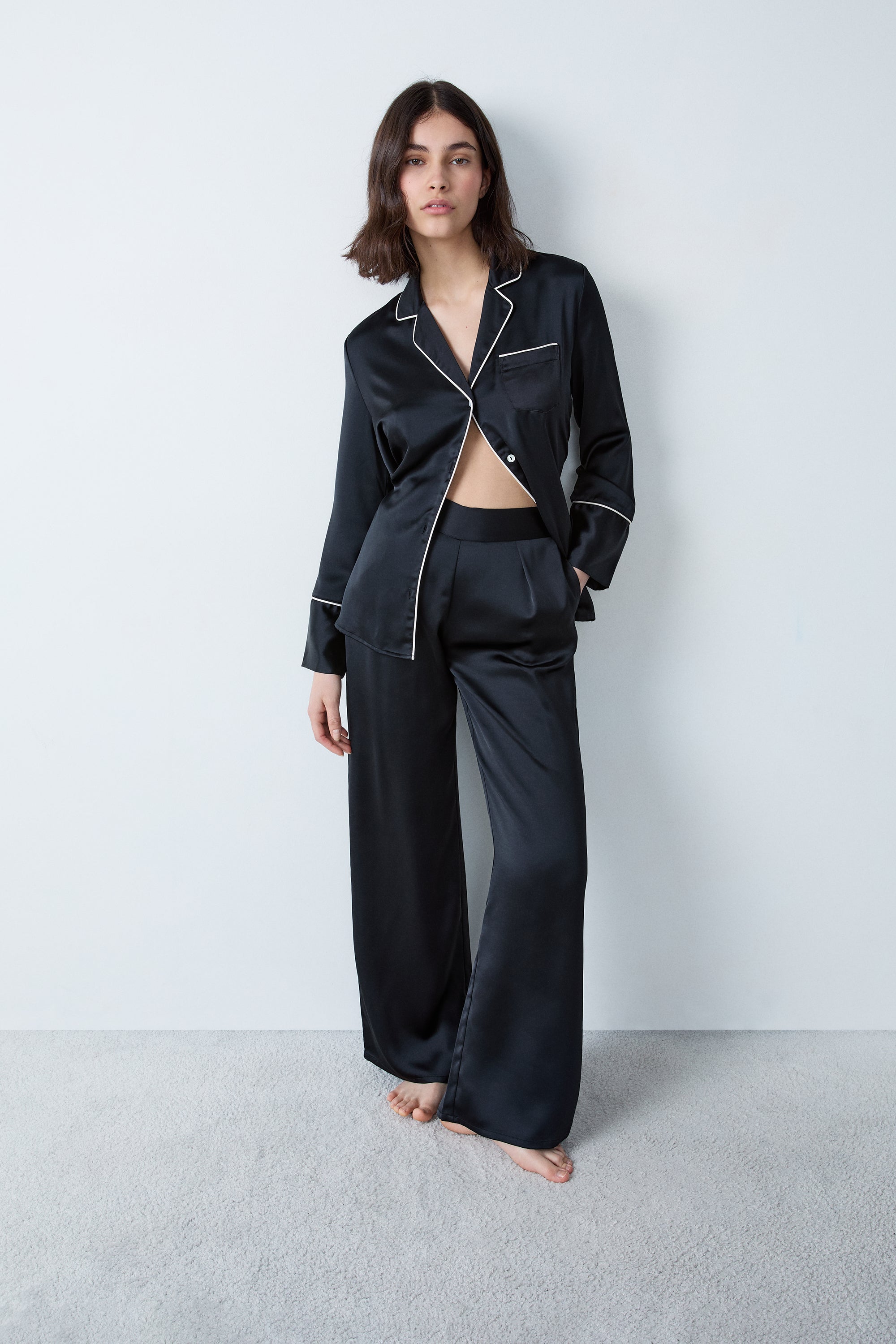 Satin Pyjama Shirt With Tie