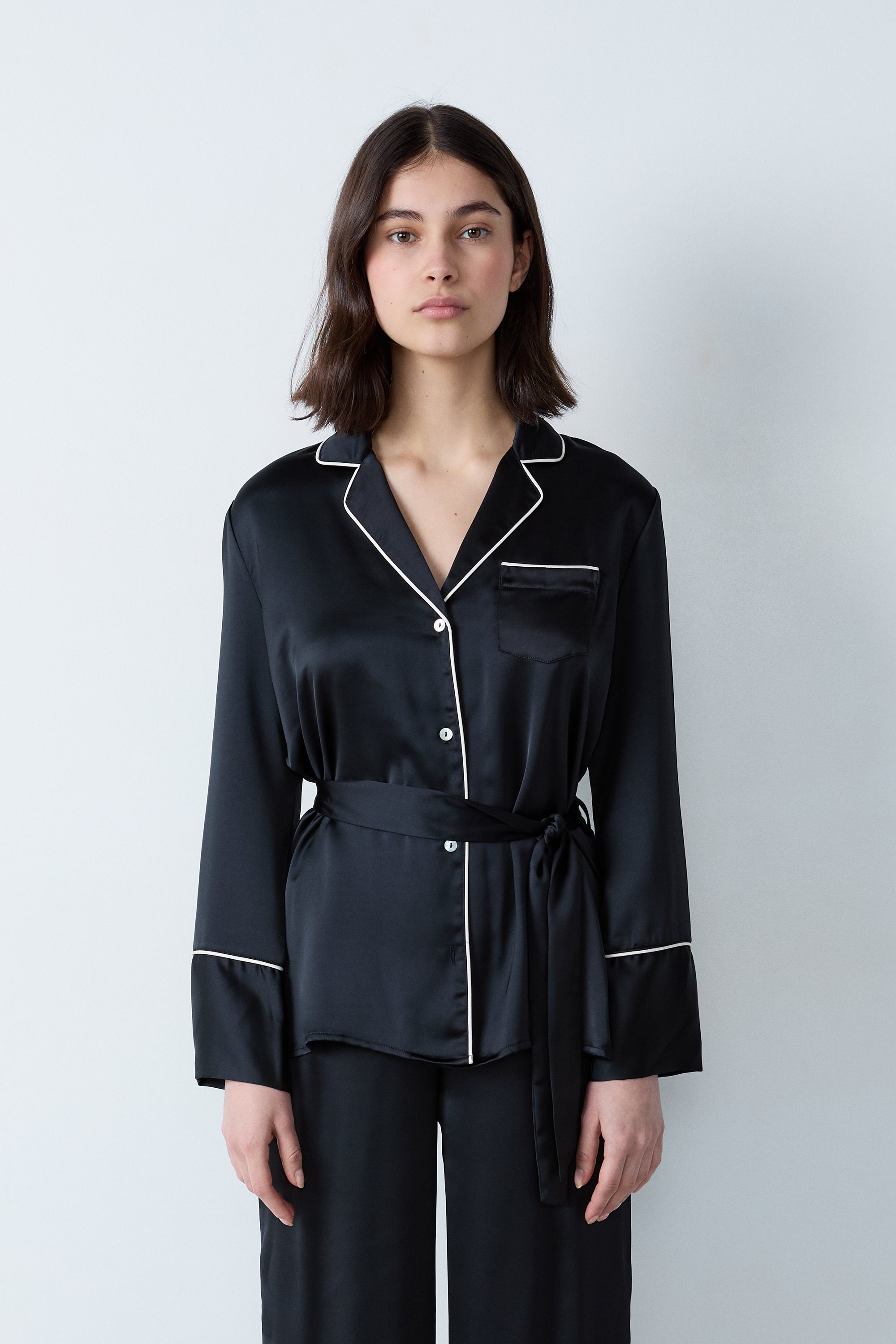 Satin Pyjama Shirt With Tie