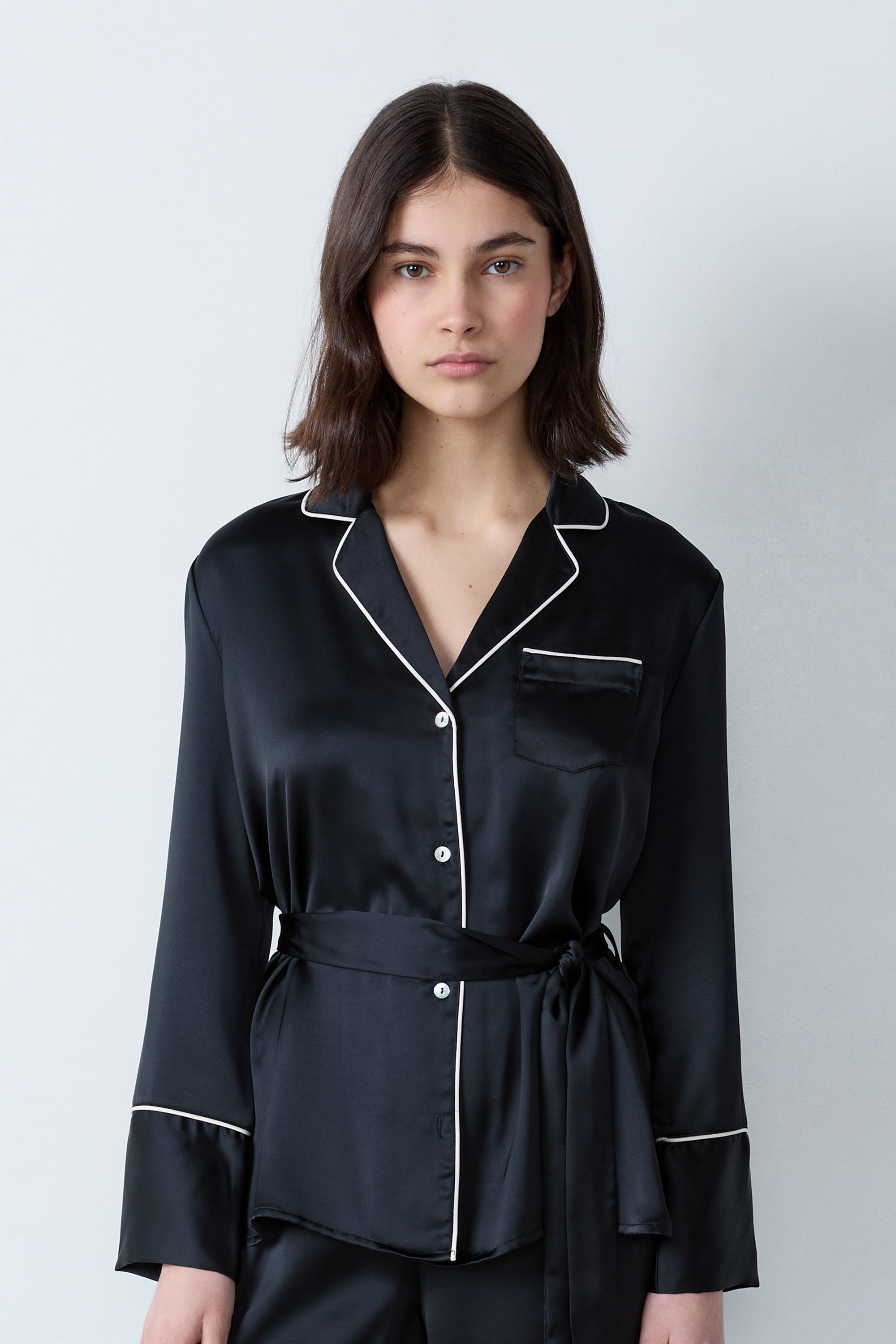 Satin Pyjama Shirt With Tie