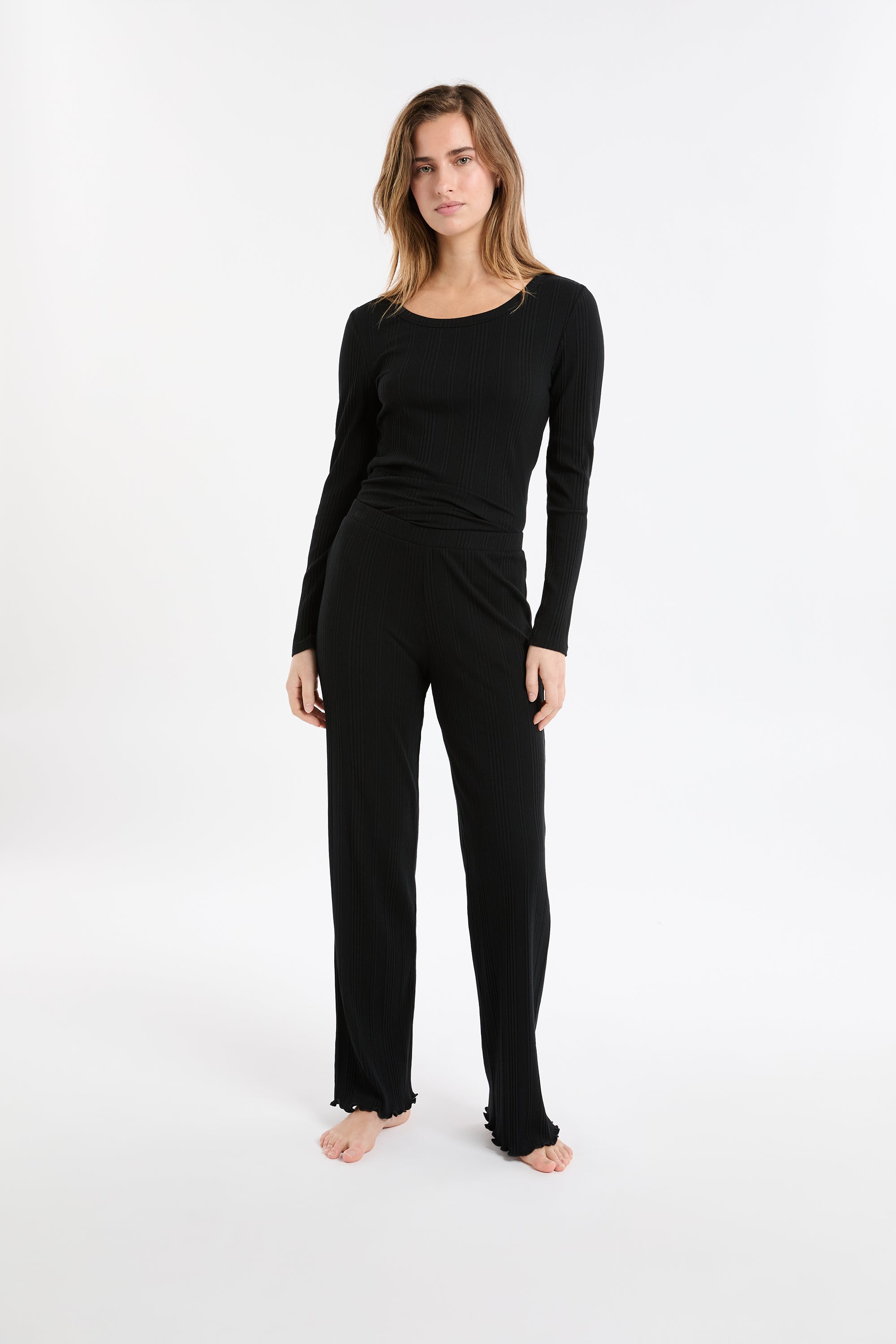 Straight Ribbed Cotton Pyjama Trousers