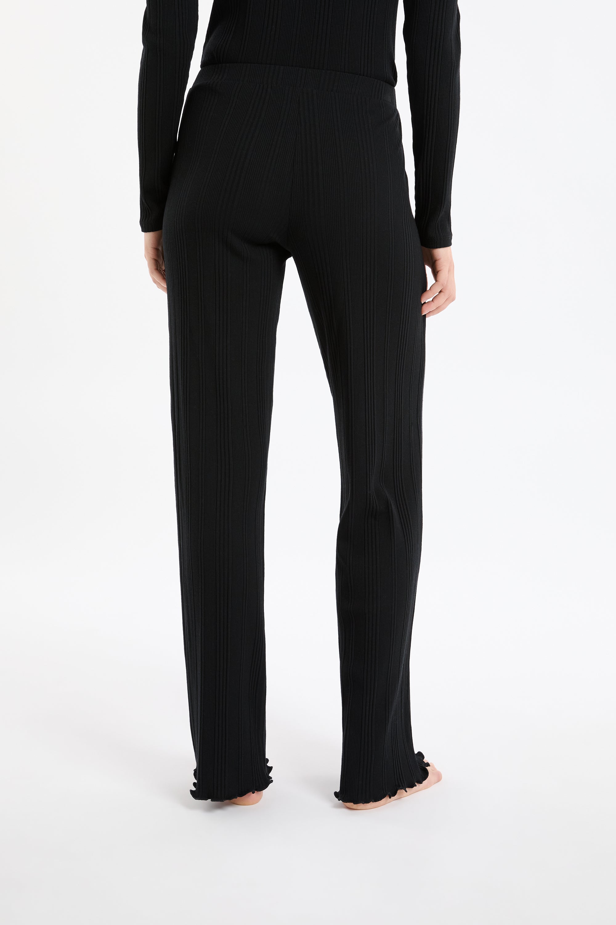 Straight Ribbed Cotton Pyjama Trousers