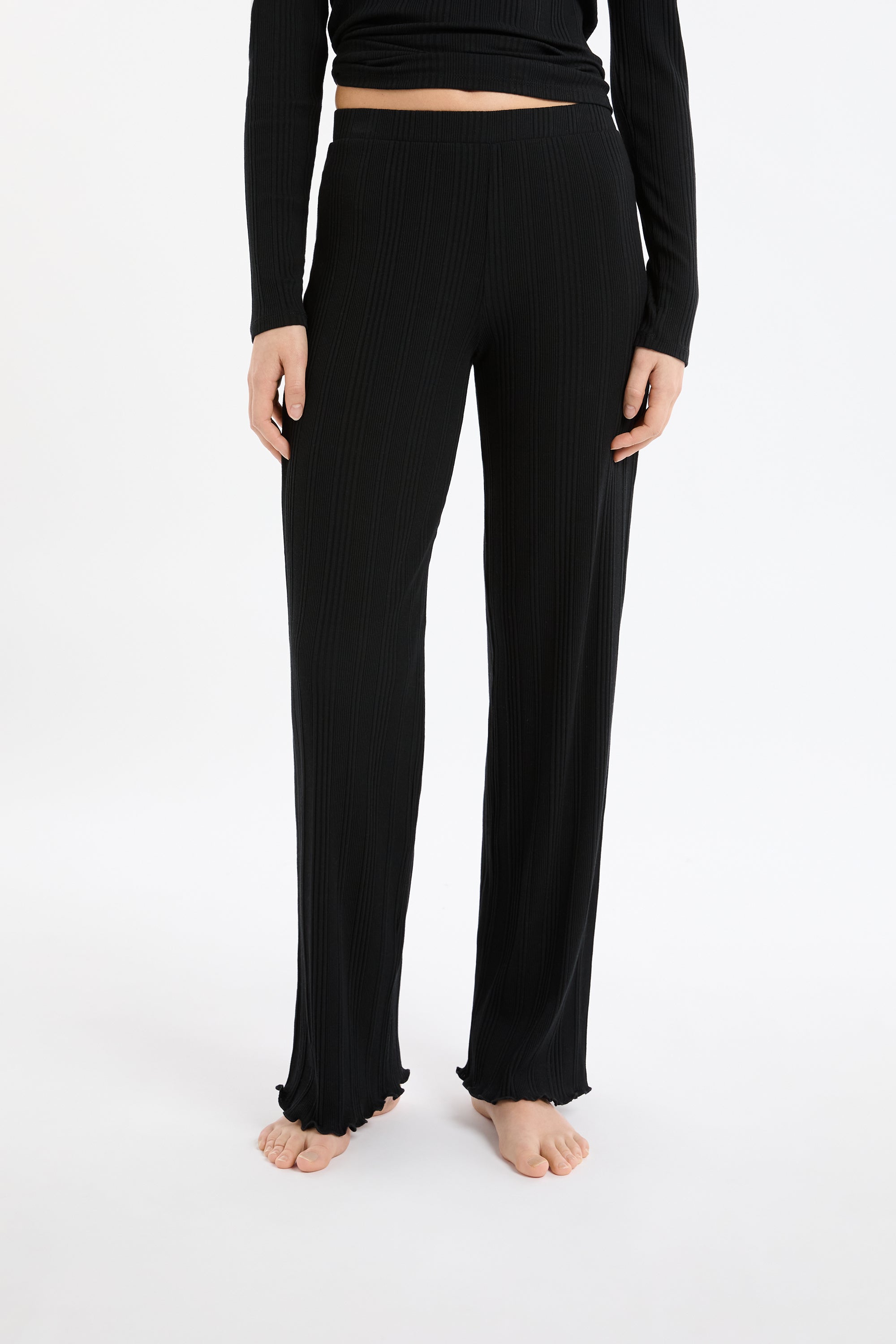 Straight Ribbed Cotton Pyjama Trousers