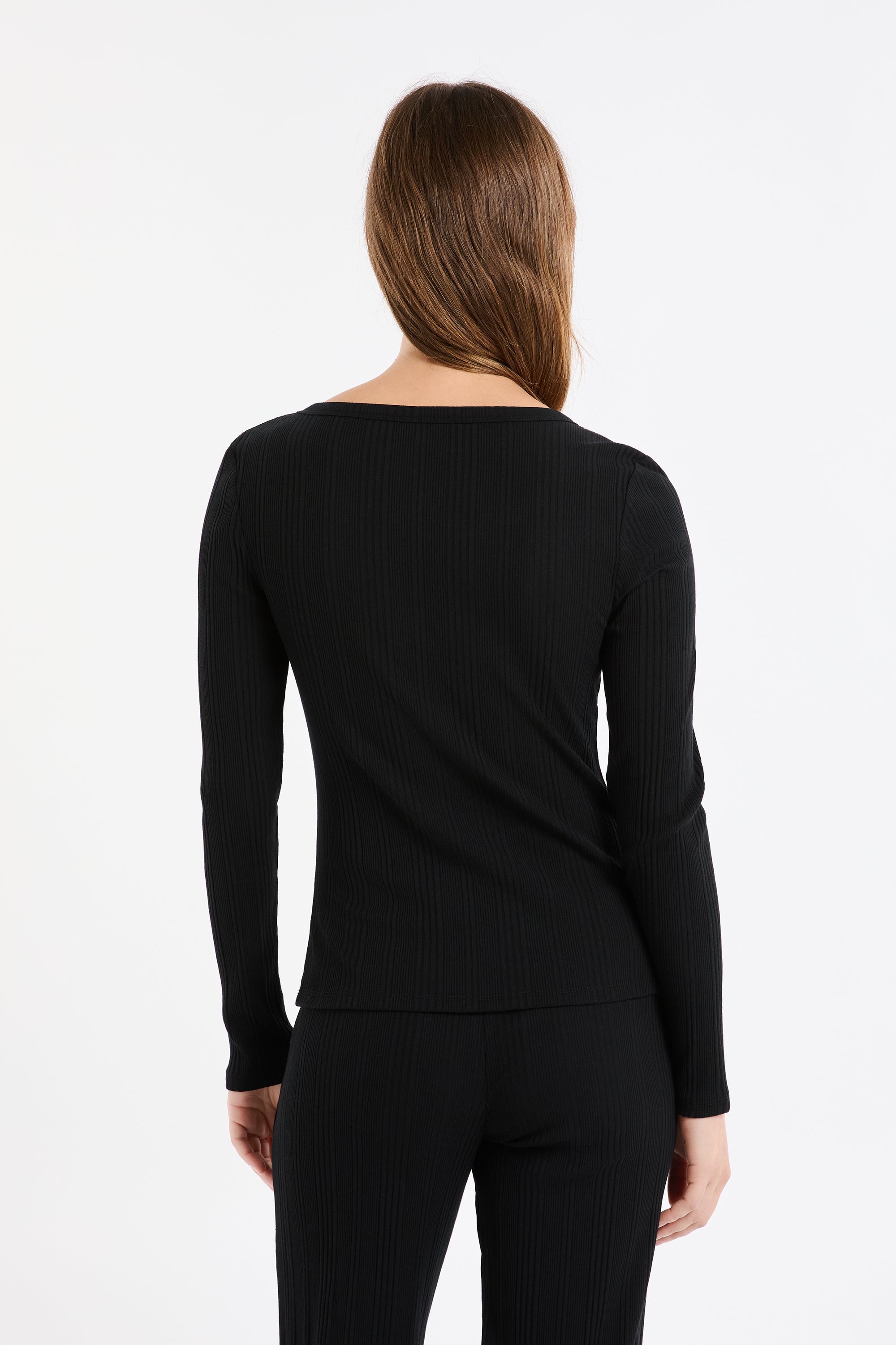 Long-Sleeved Ribbed Cotton Pyjama T-Shirt