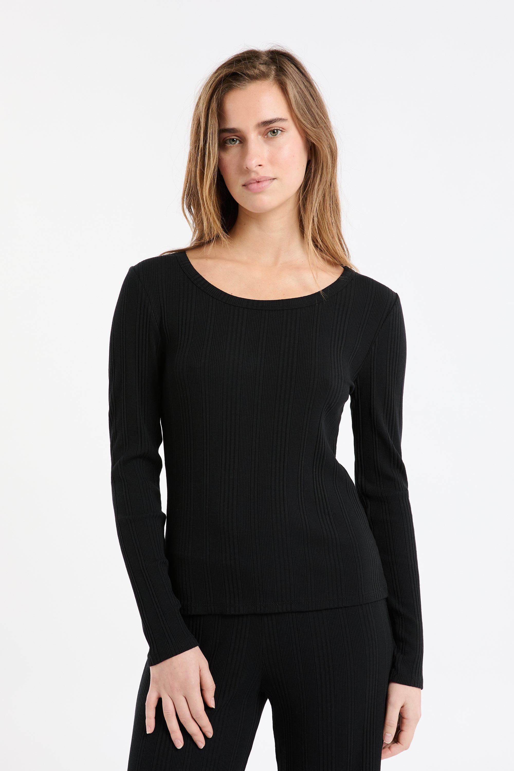 Long-Sleeved Ribbed Cotton Pyjama T-Shirt