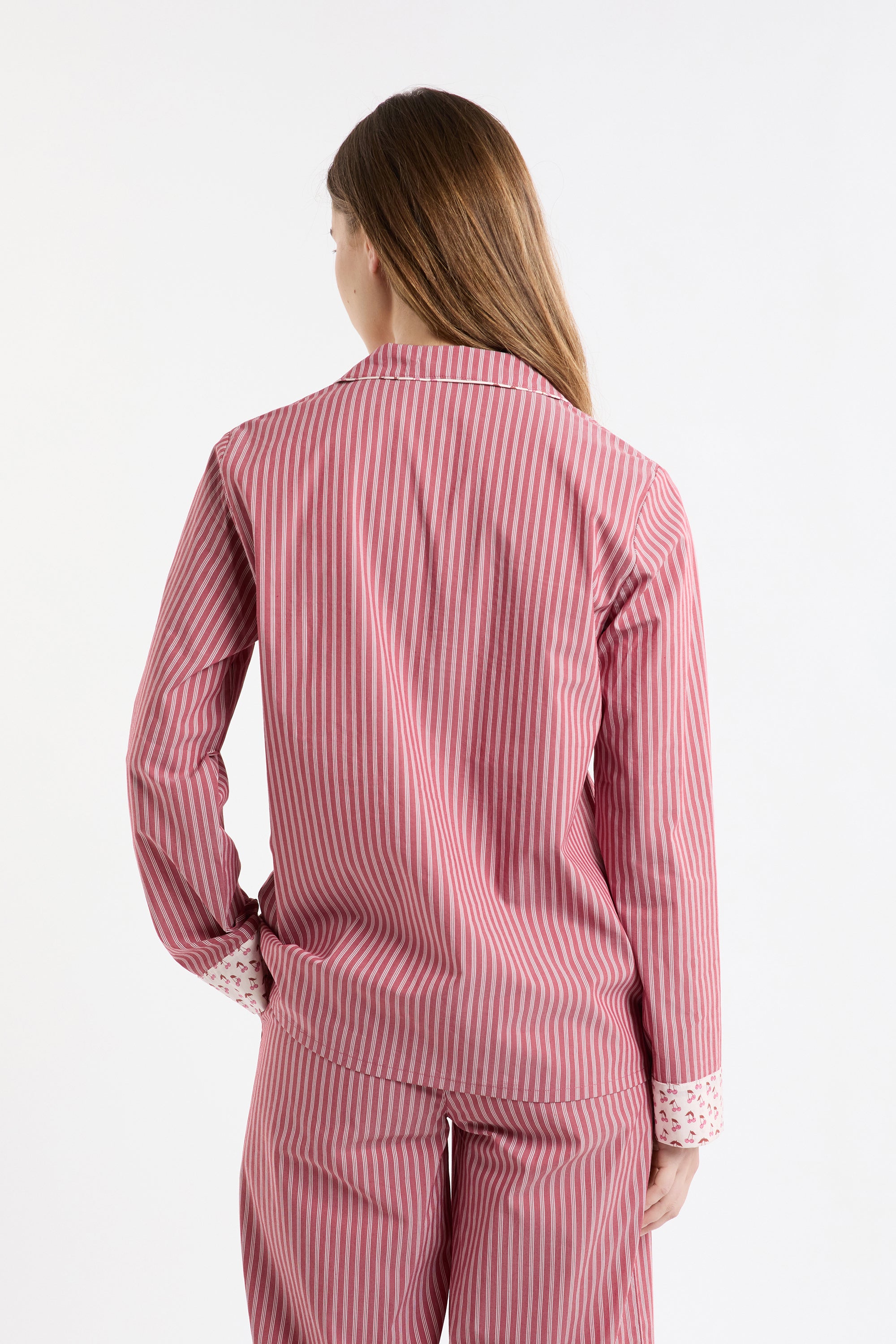 Striped Cotton Pajama Shirt With 'Cocktail' Details