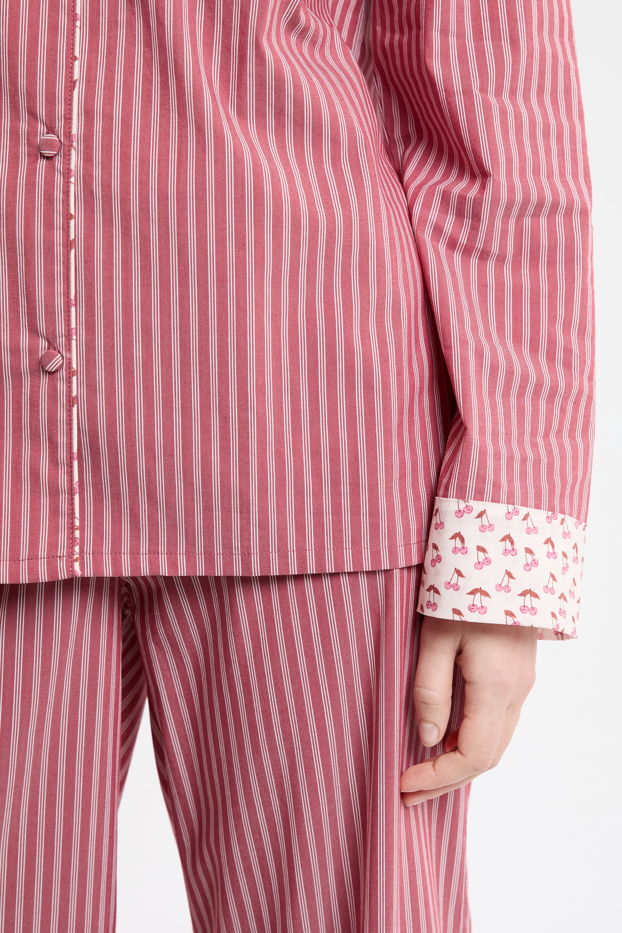 Striped Cotton Pajama Shirt With 'Cocktail' Details