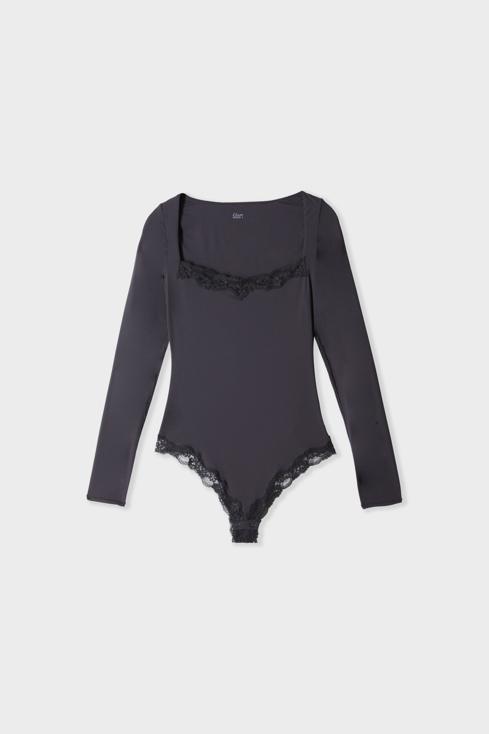 Long-Sleeve Microfiber and Lace Bodysuit