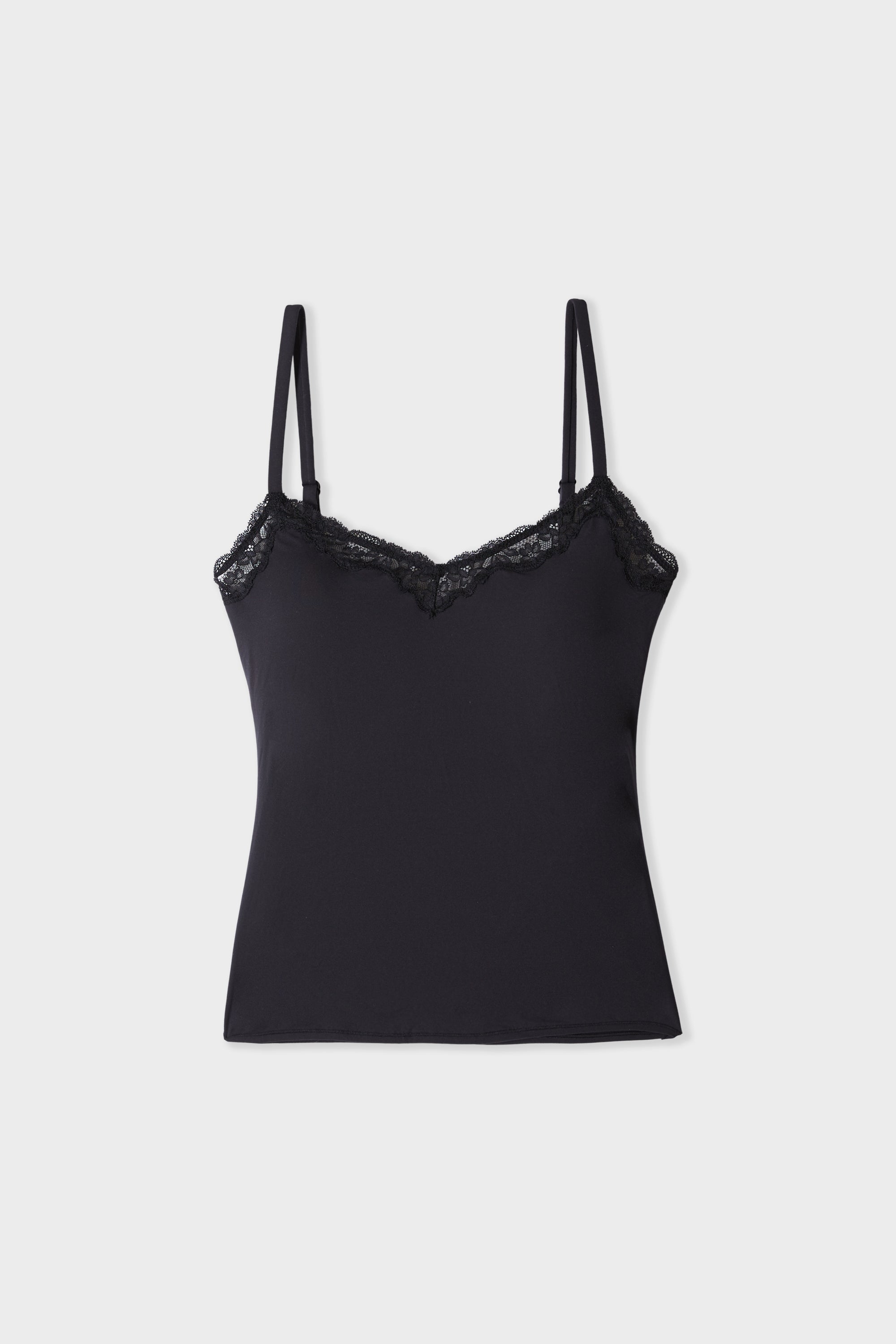 Microfiber and Lace Camisole With Built-In Bra