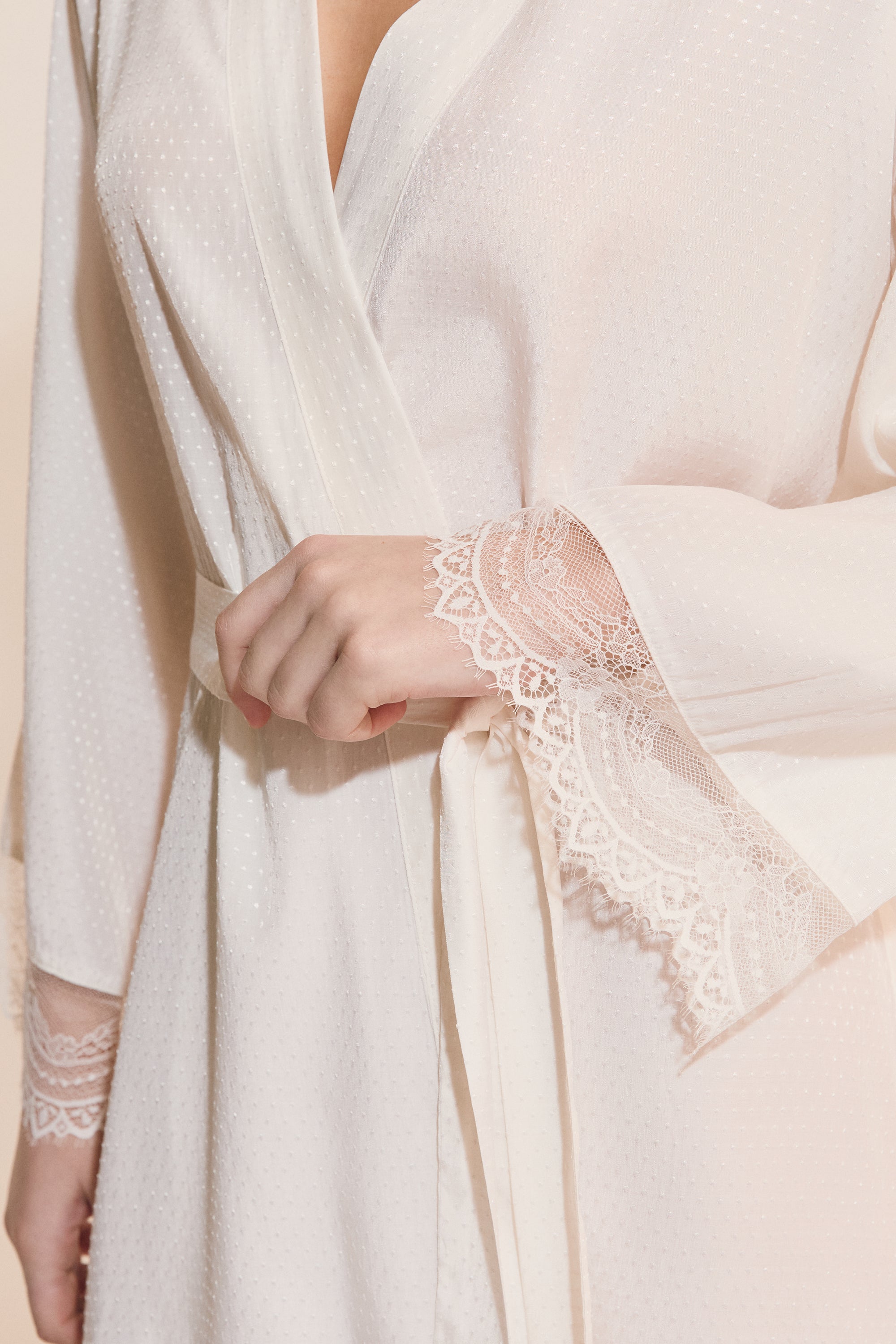 Sheer Robe With Lace Trim