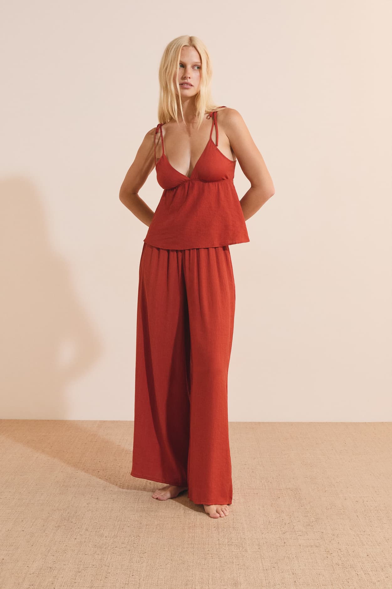 Camisole With Tied Straps - carmin