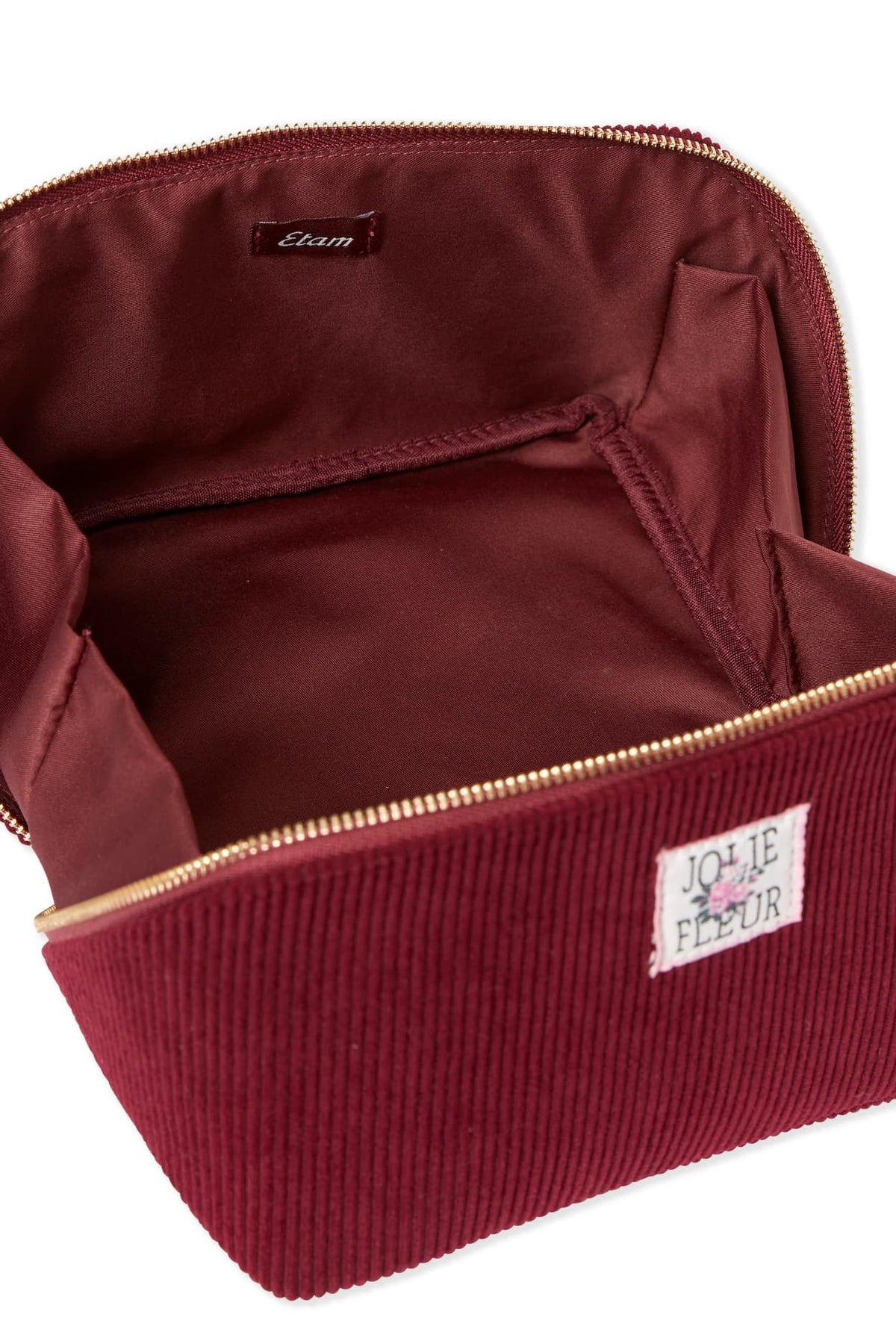Pouch with Lettering in bordeaux, styled view - Etam
