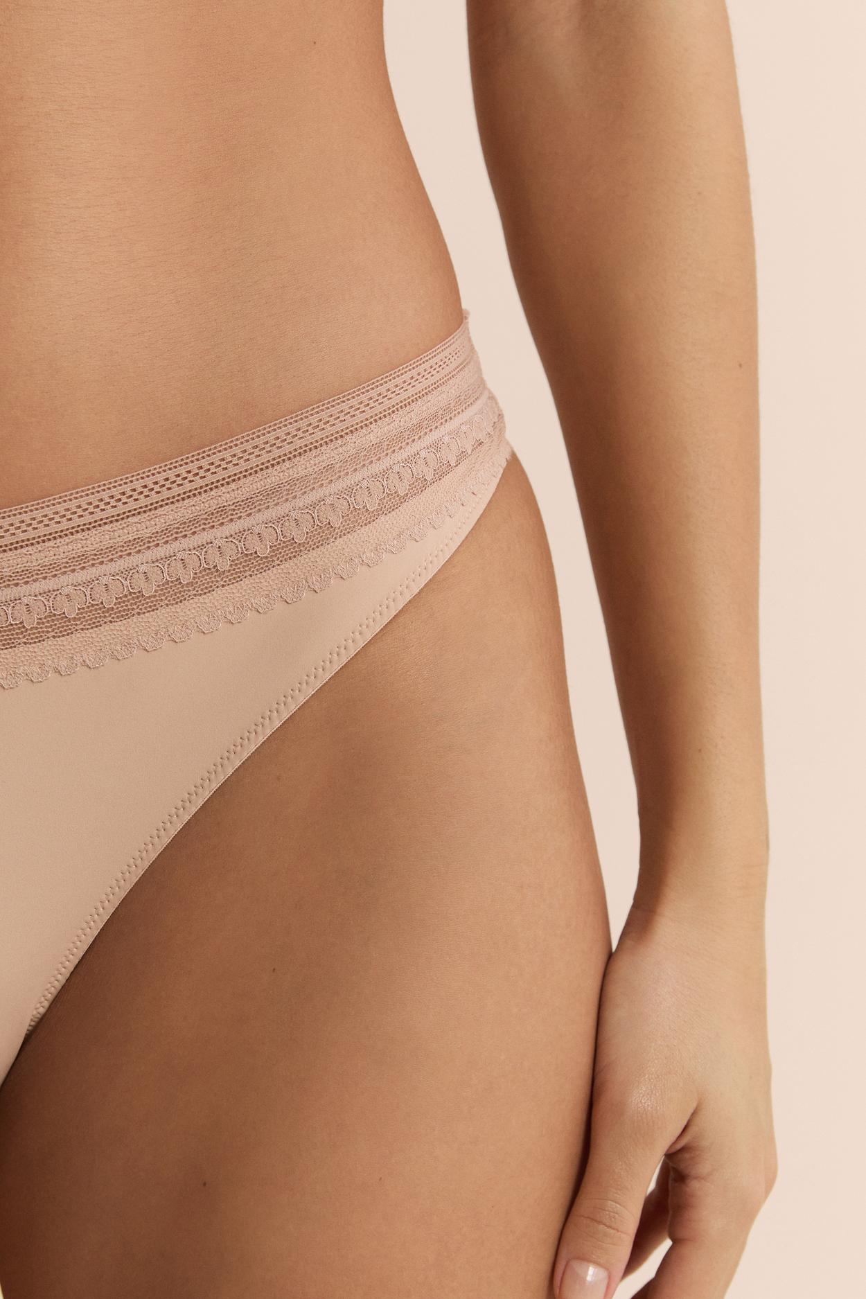 Tanga In Microfiber With Lace Details