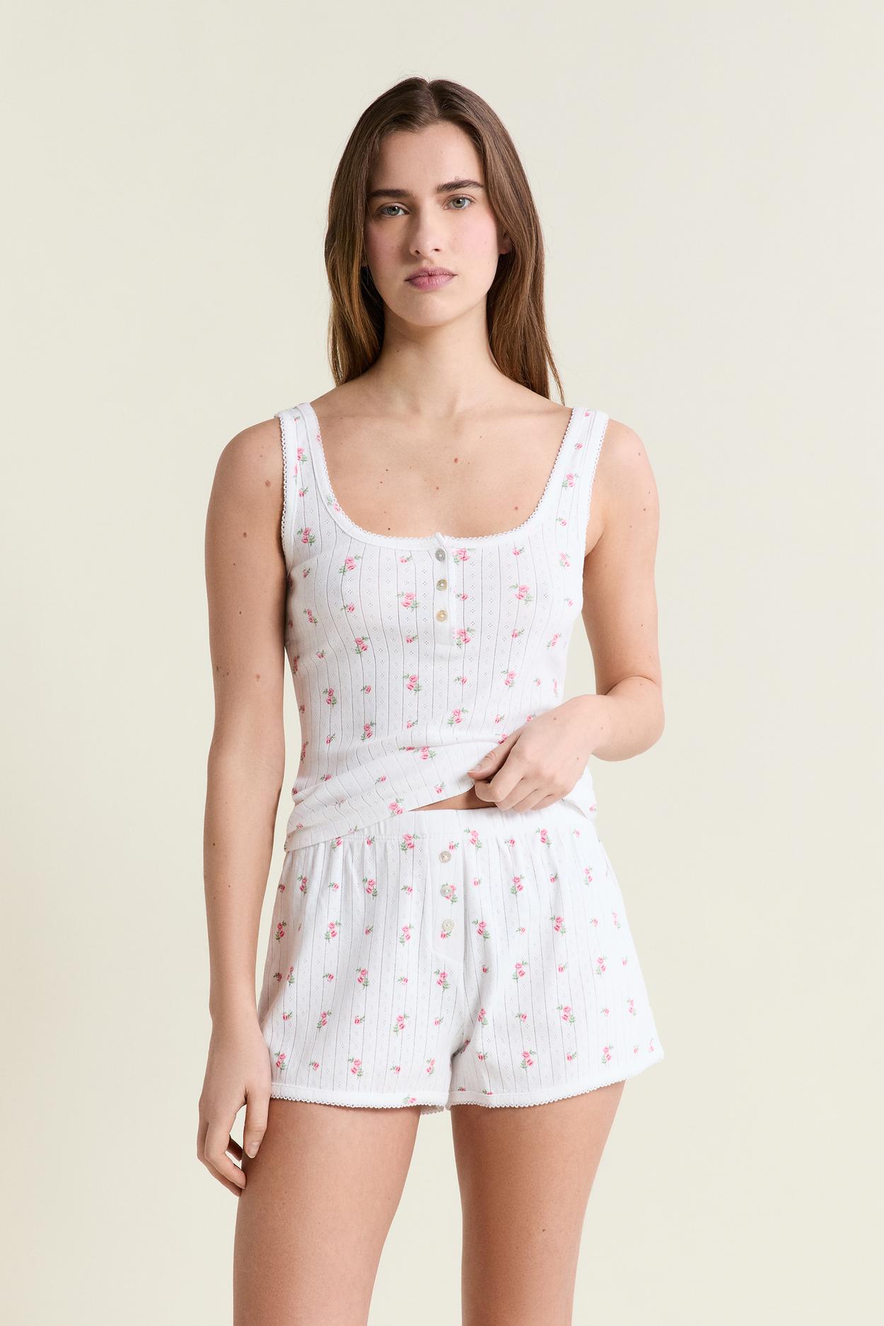 Cotton Pointelle Patterned Pajama Shorts