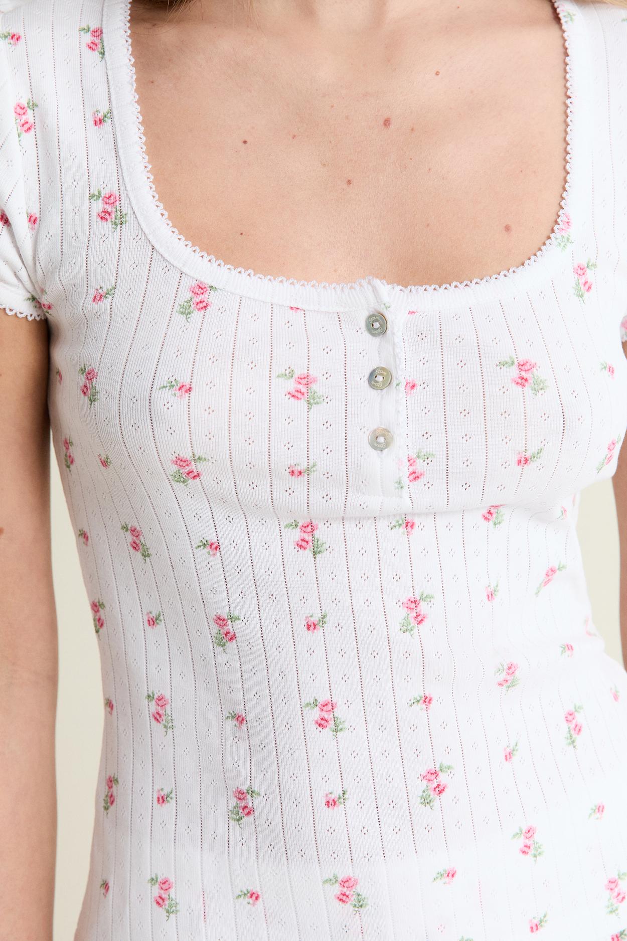 Pyjama T-Shirt With Cotton Pointelle Motifs