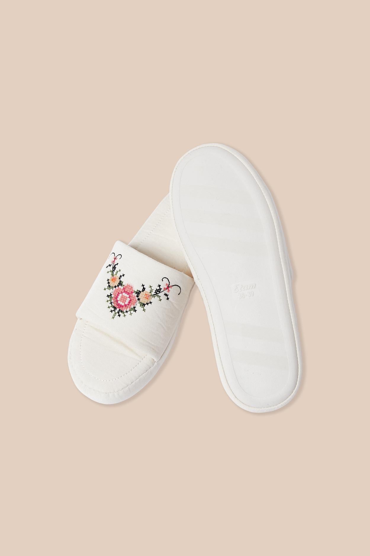 Floral Print Cotton Flip-Flop Slippers