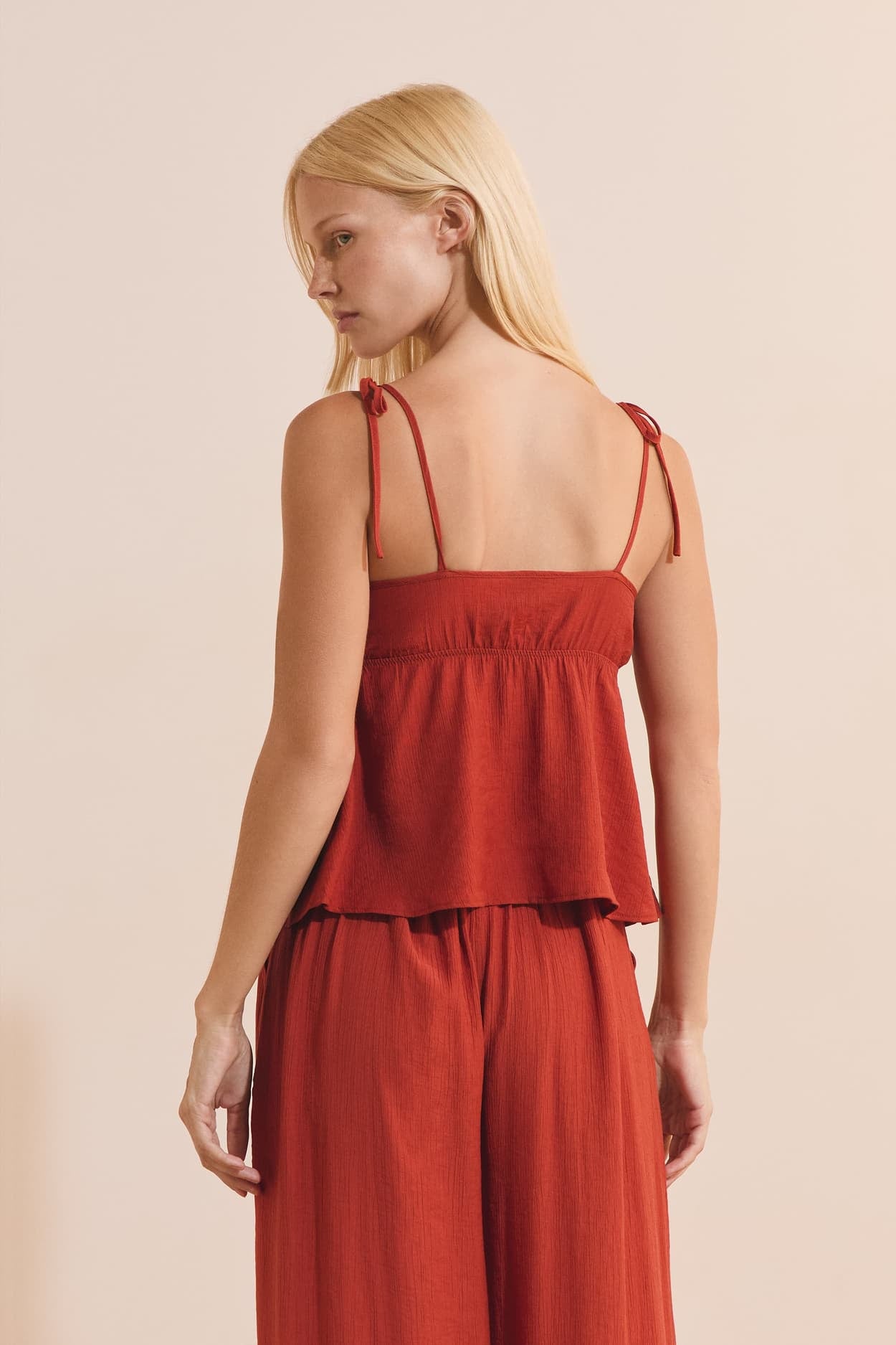 Camisole With Tied Straps - carmin