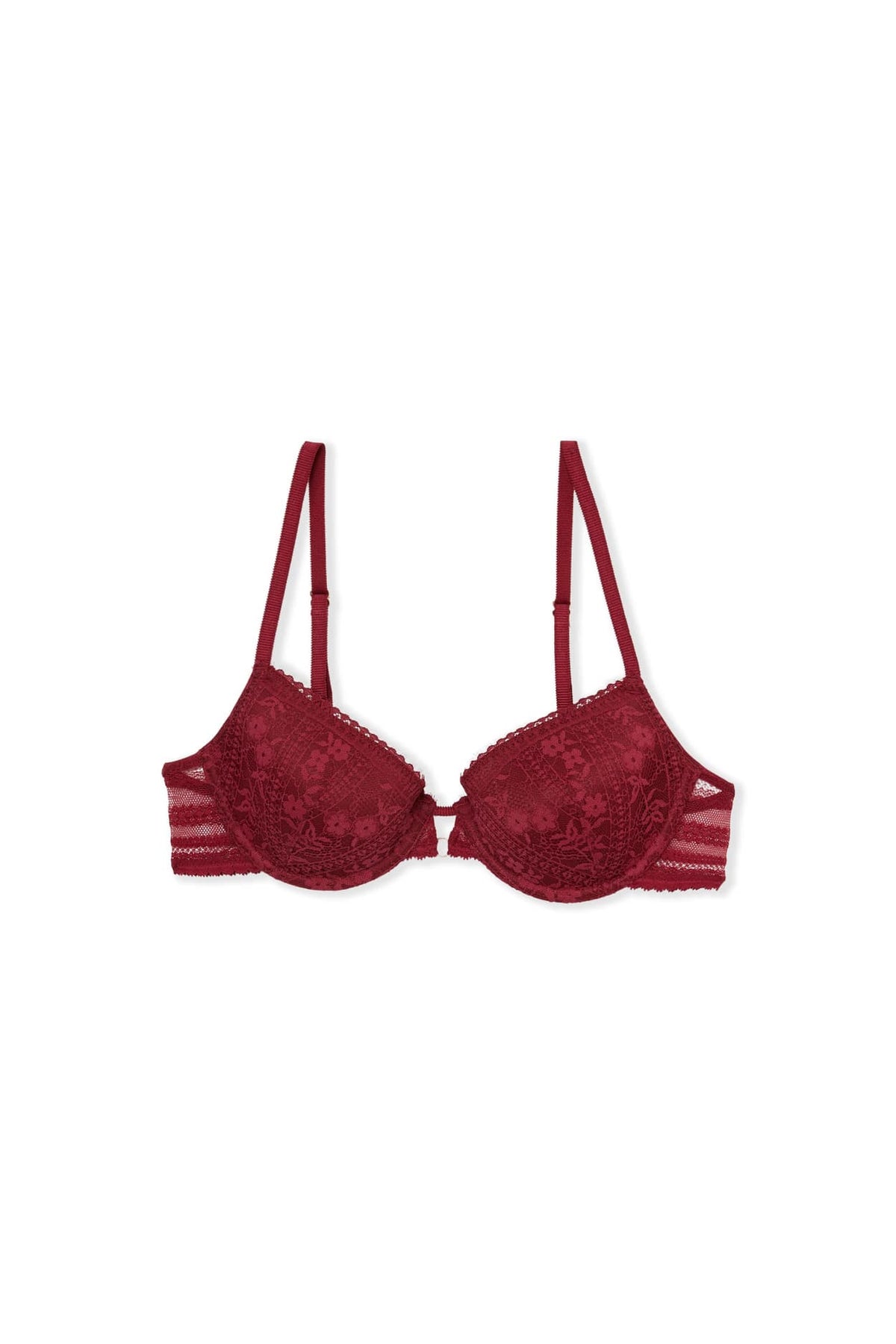 Bra No. 4 - The Lace Lightly Lined Demi Bra in grenat, flat lay view - Etam
