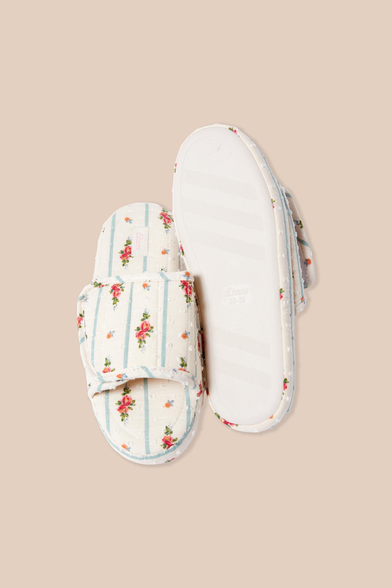 Floral Print Cotton Flip-Flop Slippers