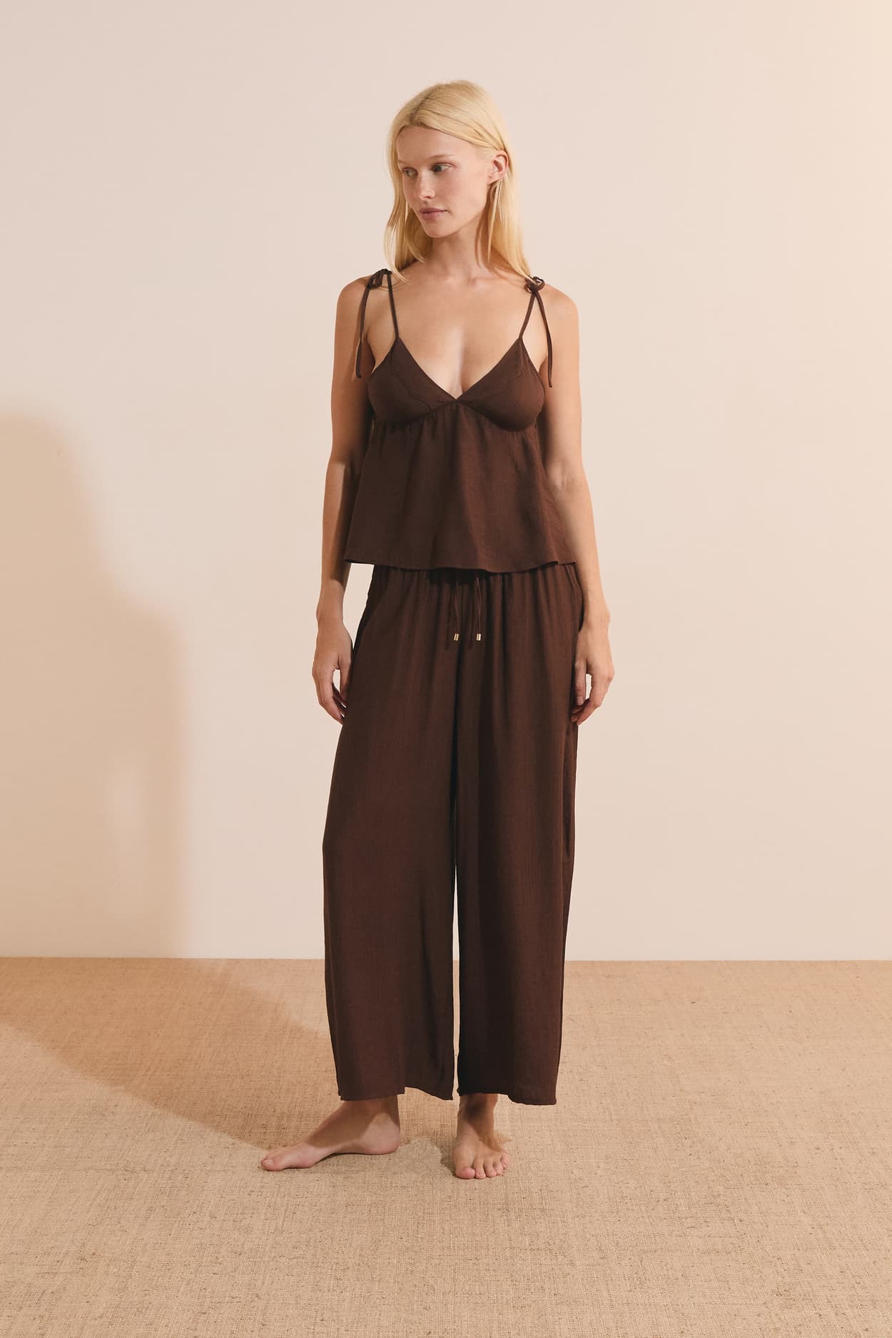 Camisole With Tied Straps - roux