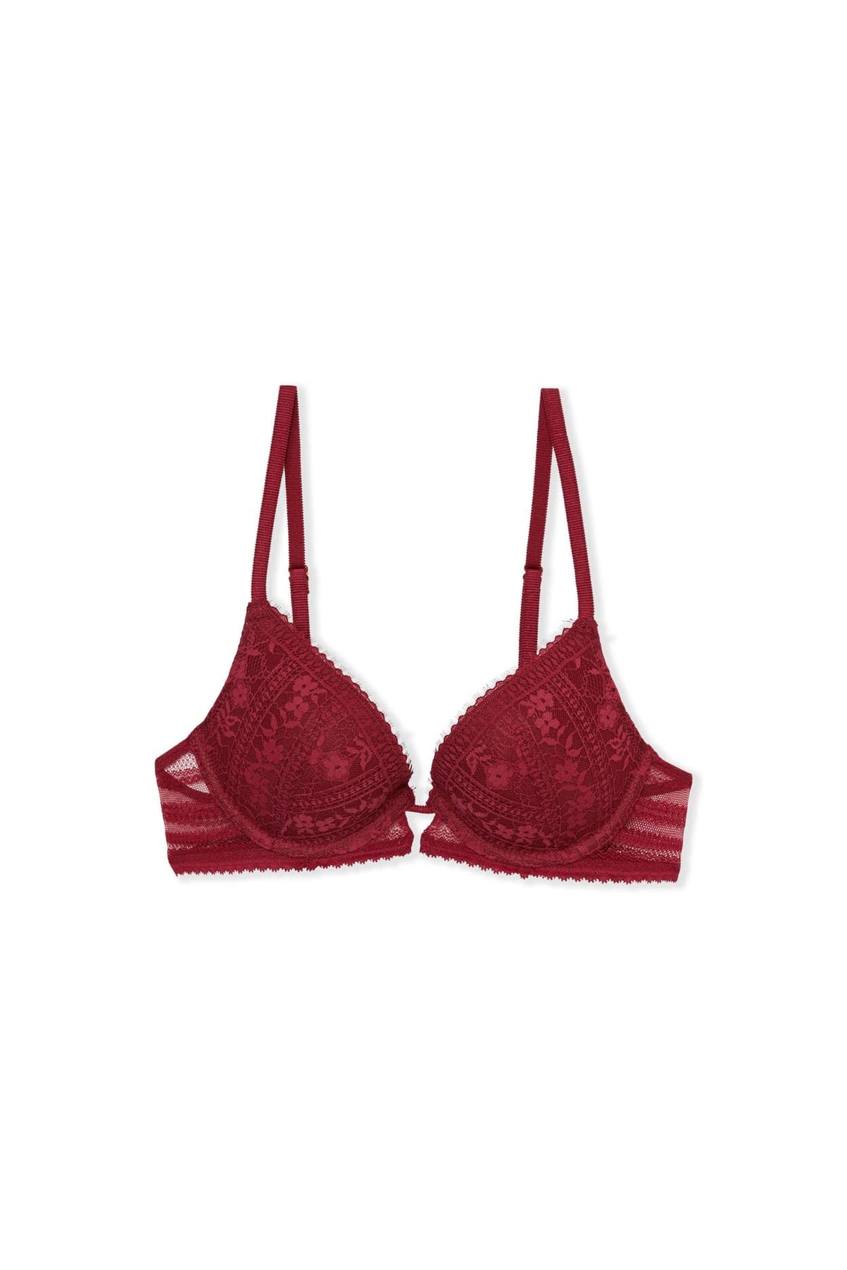 Bra No. 2 - The Lace Plunge Push-Up Bra in grenat, view 1 - Etam