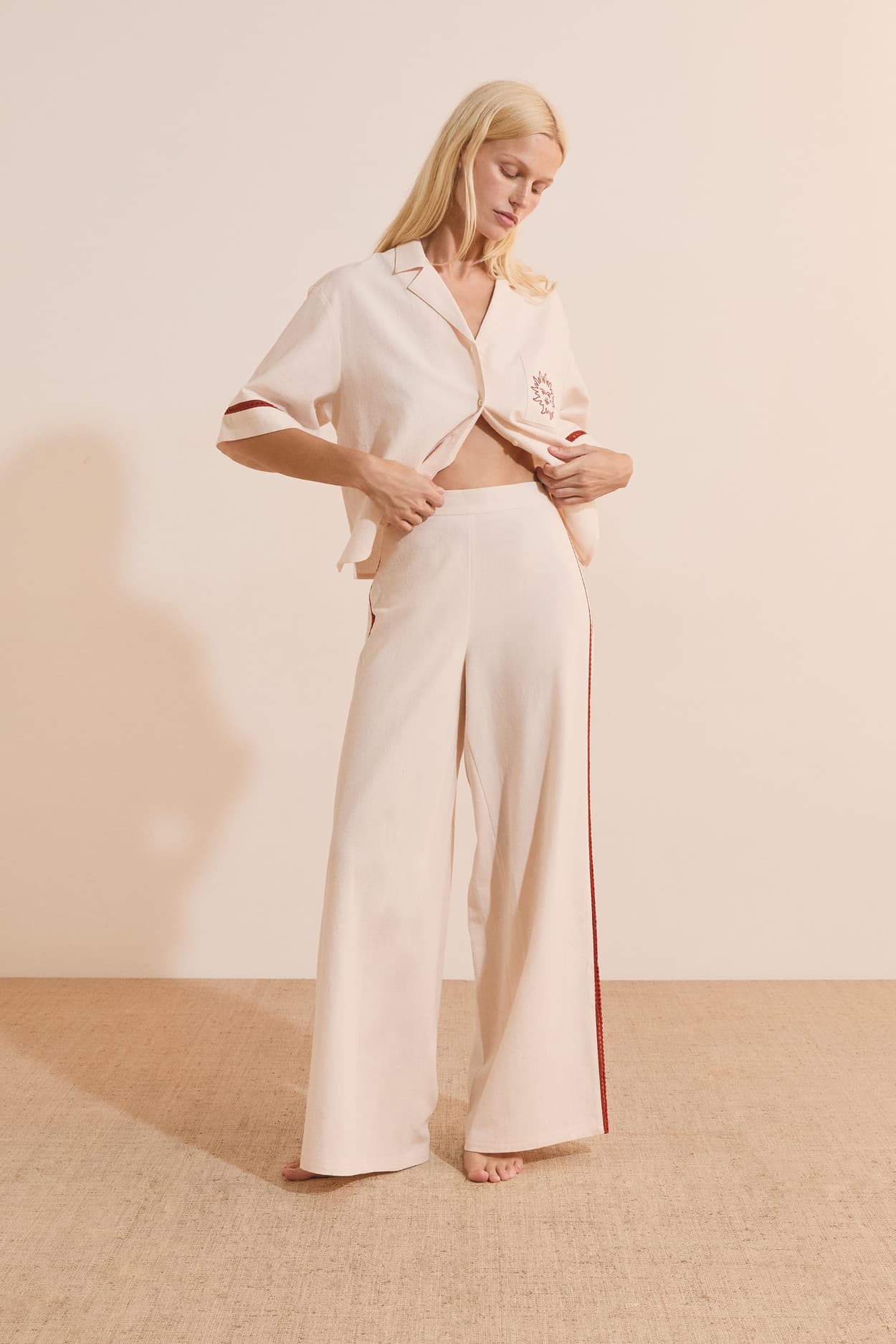 Pyjama Pants With Side Stripes In Cotton - Lin