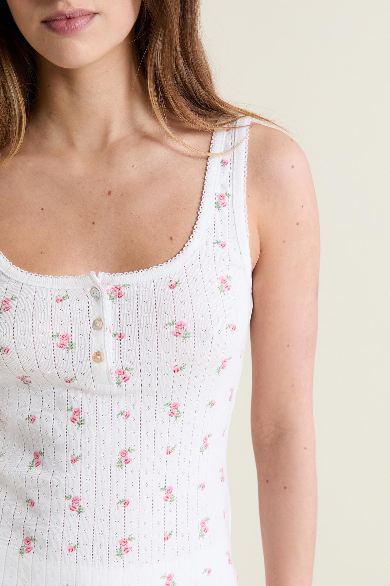 Pyjama Tank Top With Cotton Pointelle Motifs