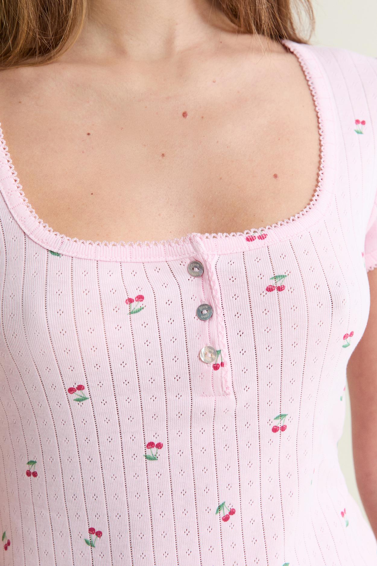 Pyjama T-Shirt With Pointelle Cotton Motifs