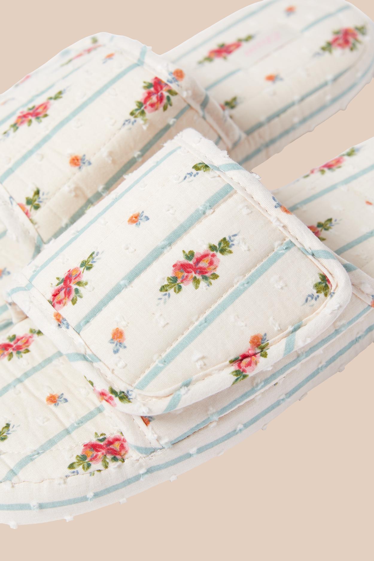 Floral Print Cotton Flip-Flop Slippers