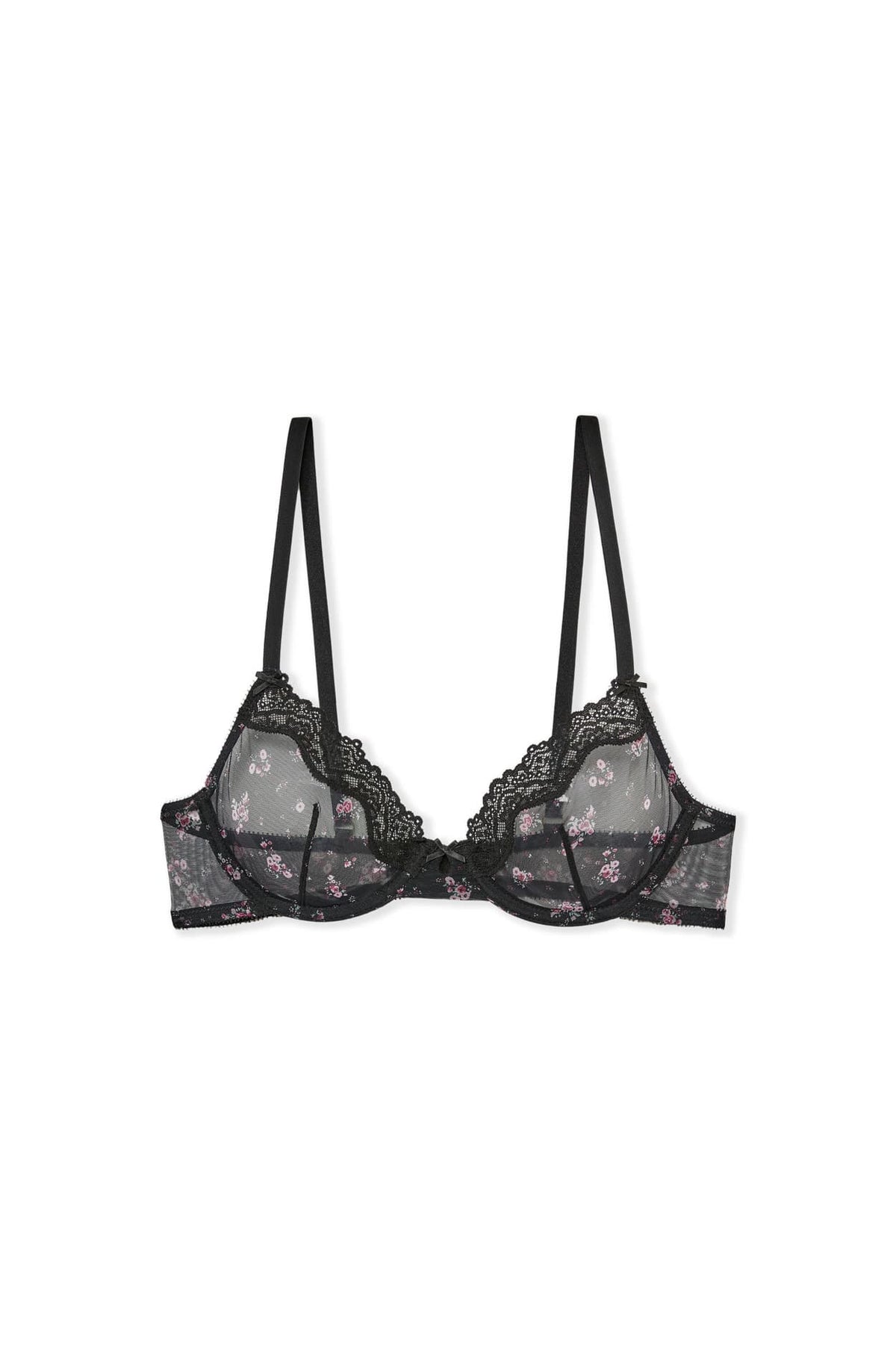 Soutien-gorge sans coques en tulle in black, flat lay view - Etam