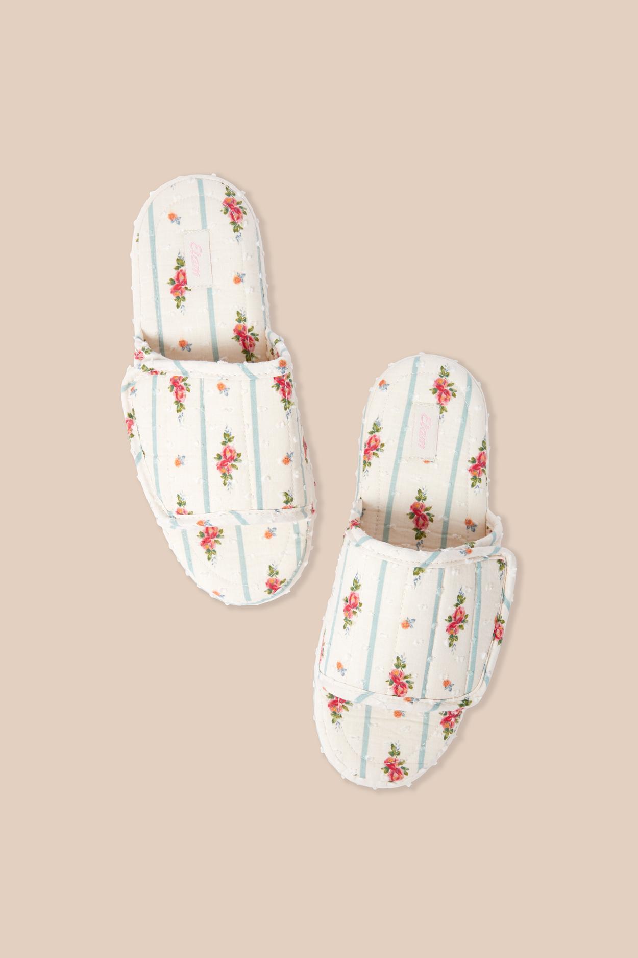 Floral Print Cotton Flip-Flop Slippers