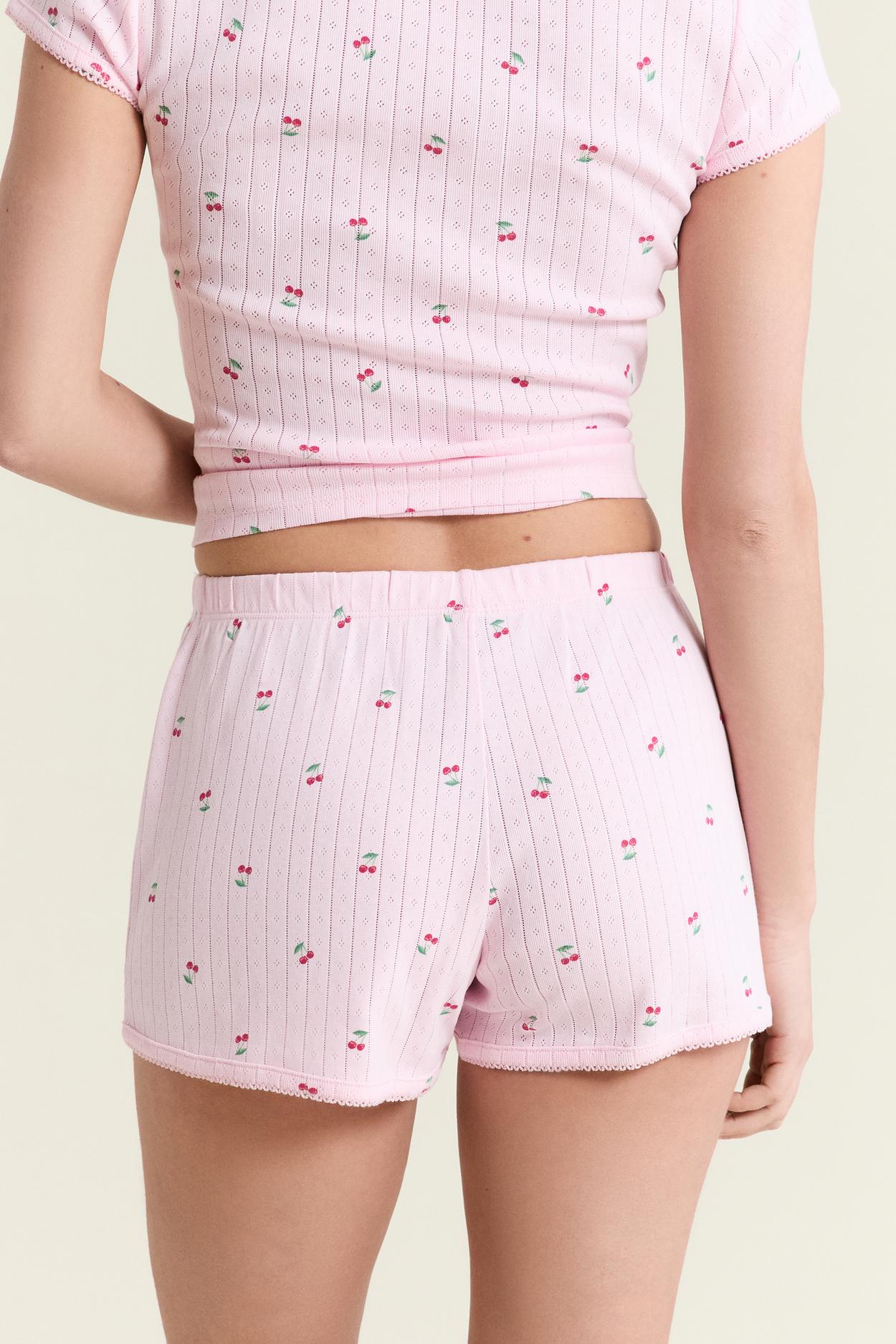 Patterned Cotton Pointelle Pajama Shorts