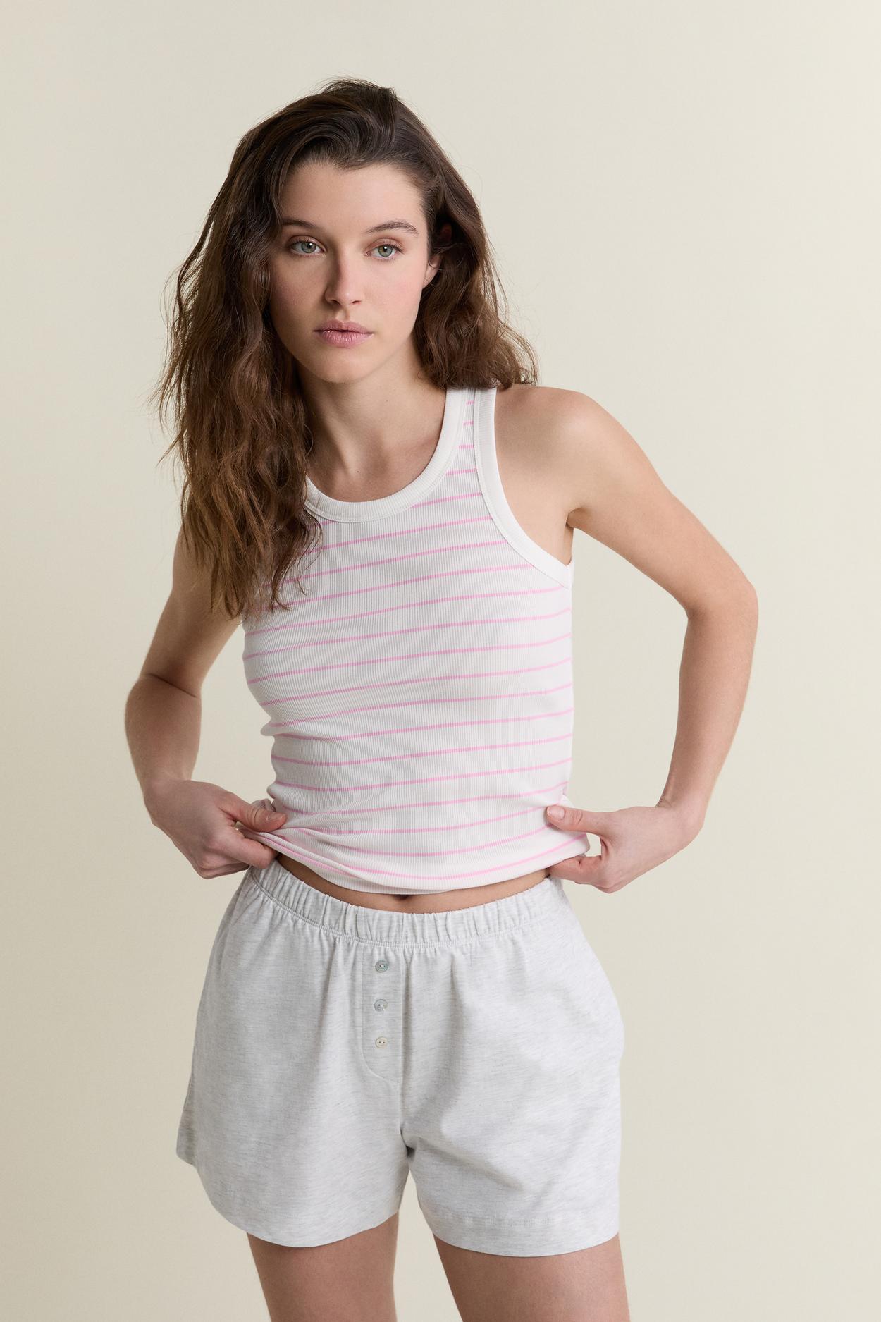 Pajama Tank Top Round Neck With Cotton
