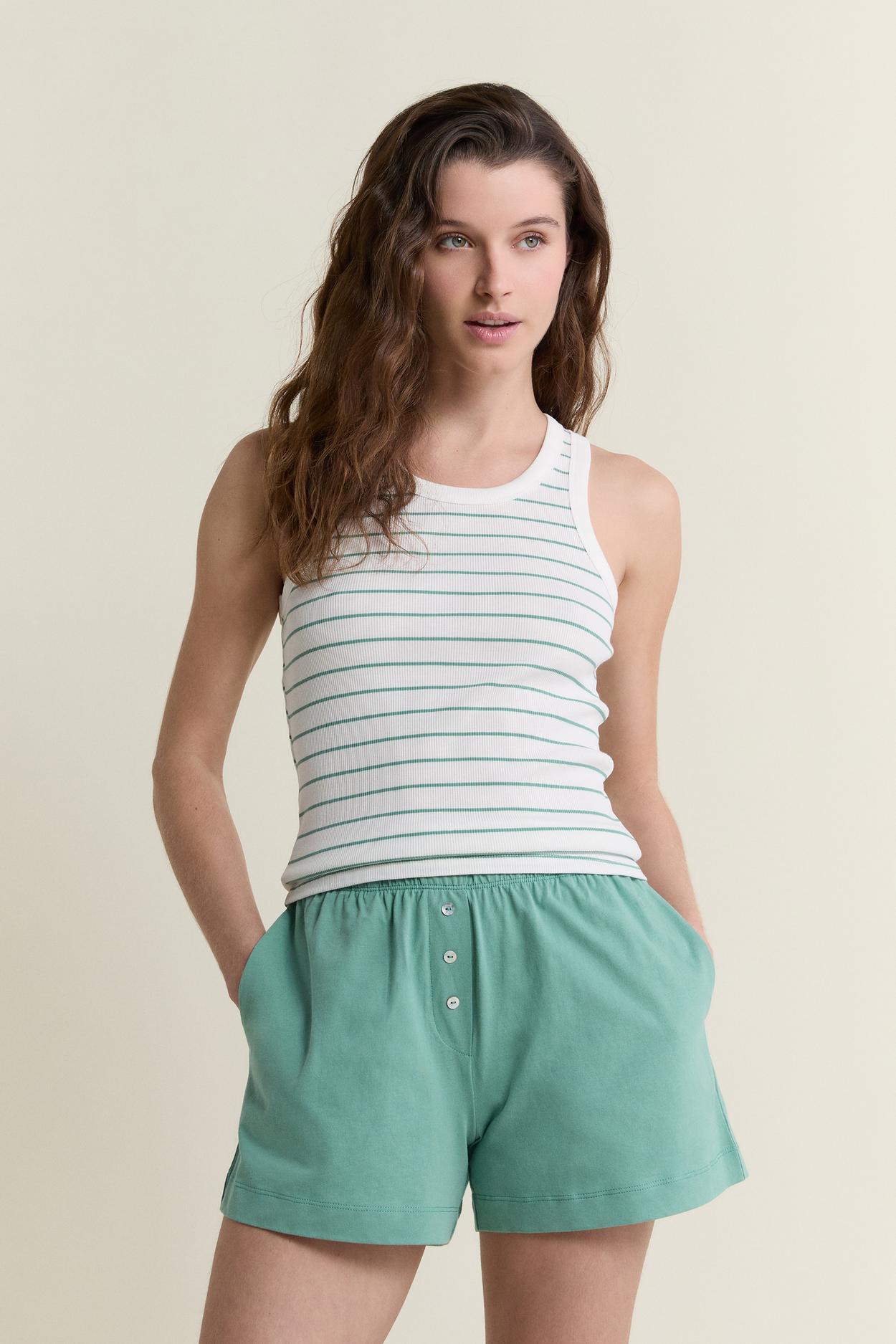 Tank Top Round Neck Pajama Top With Cotton