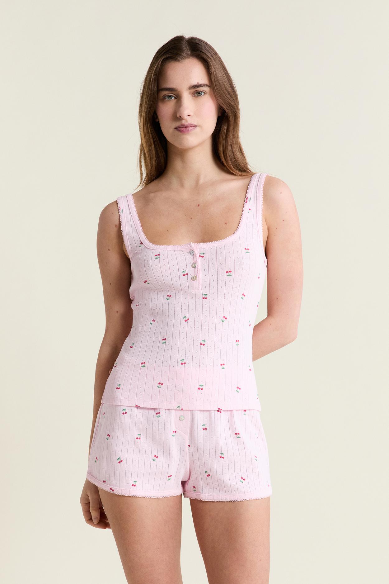 Pyjama Tank Top With Cotton Pointelle Motifs