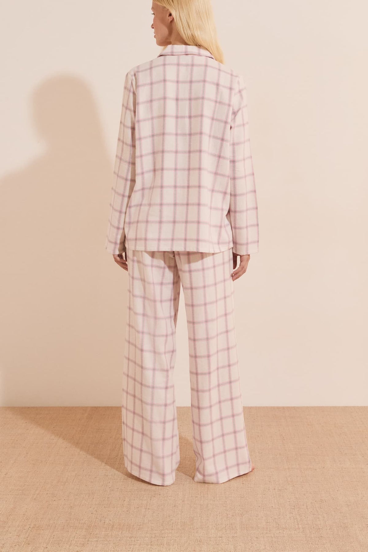 Checked Cotton Pajama Pants in pink, detail view - Etam