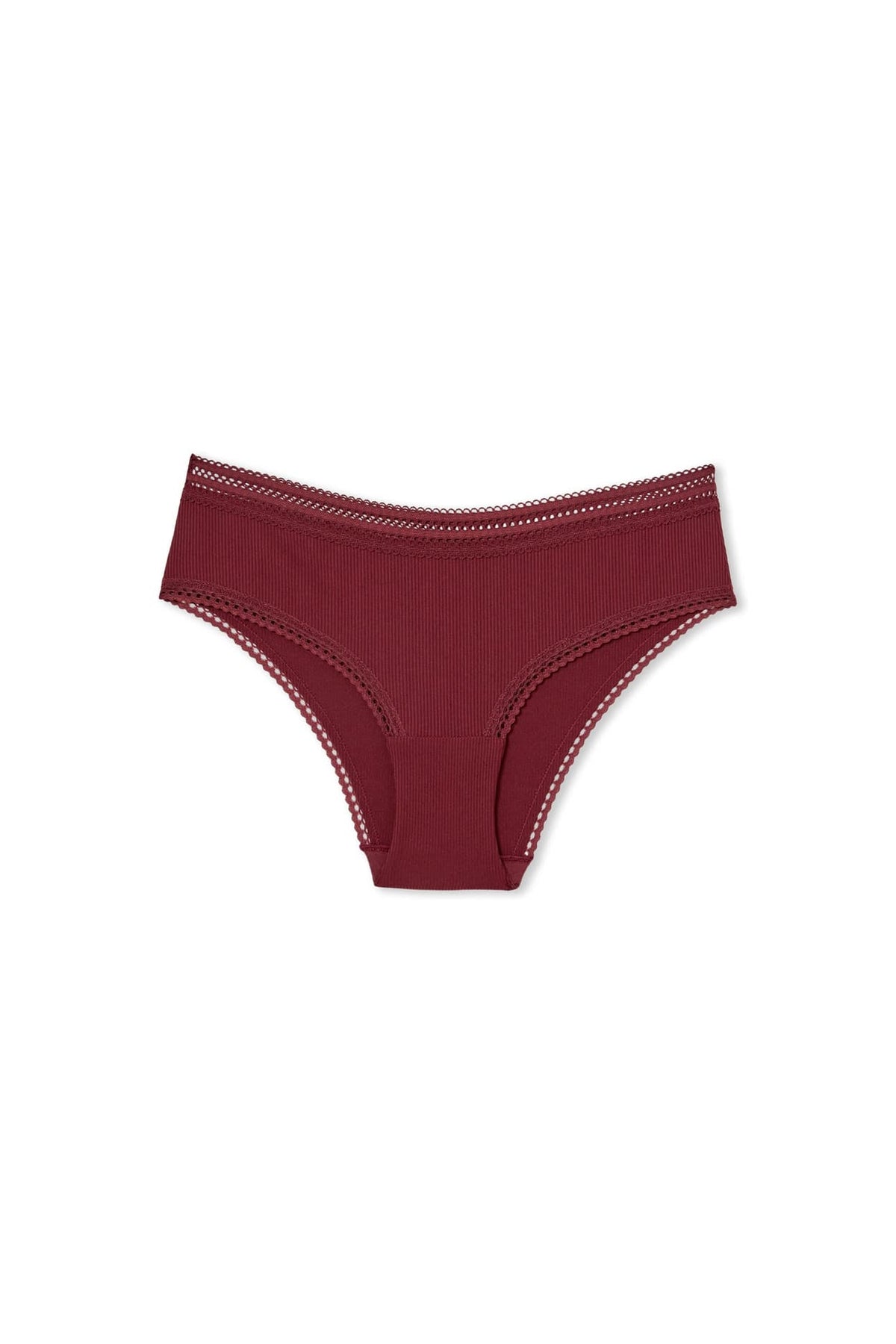 Shorty en microfibre avec détails dentelle in grenat, flat lay - Etam