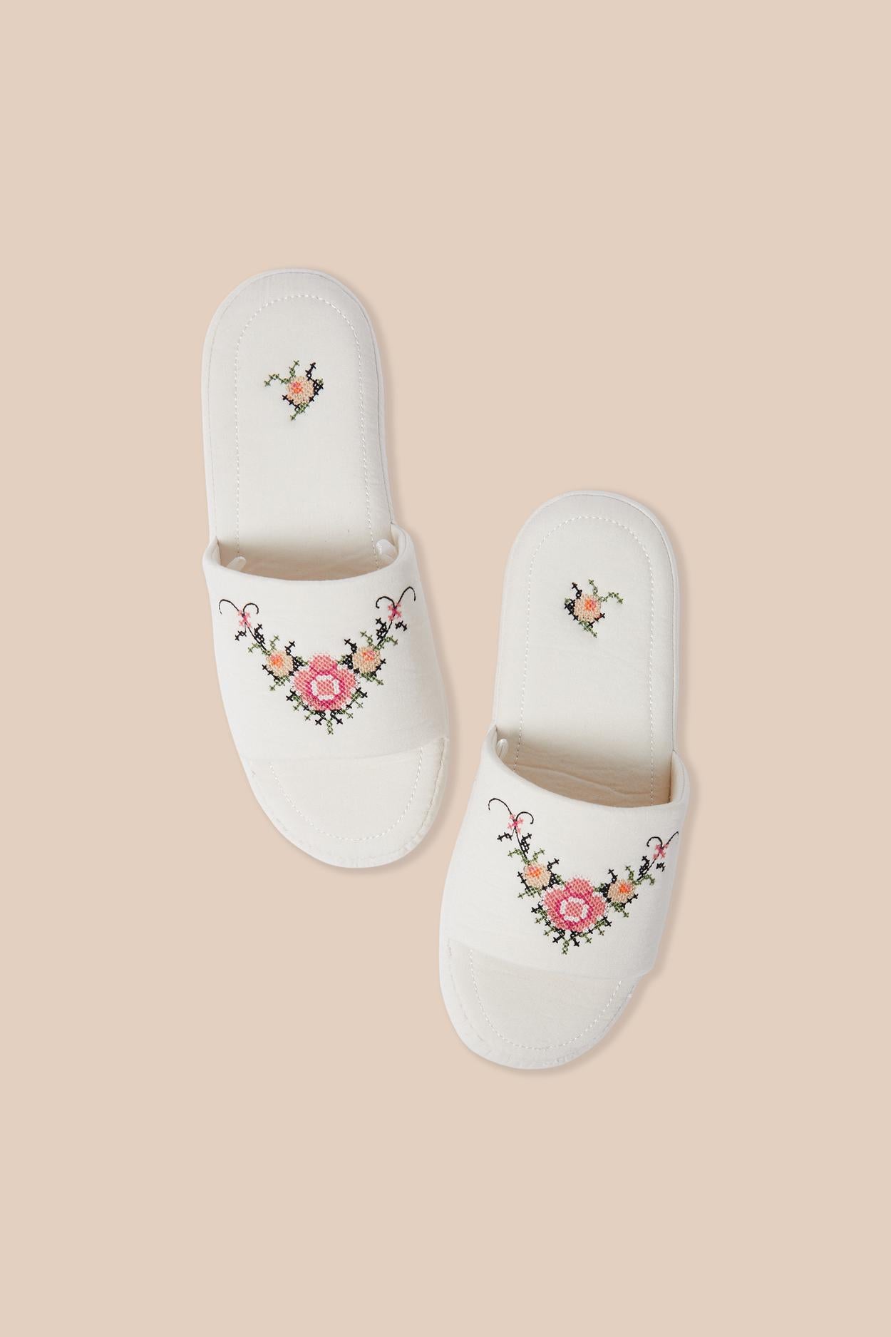 Floral Print Cotton Flip-Flop Slippers