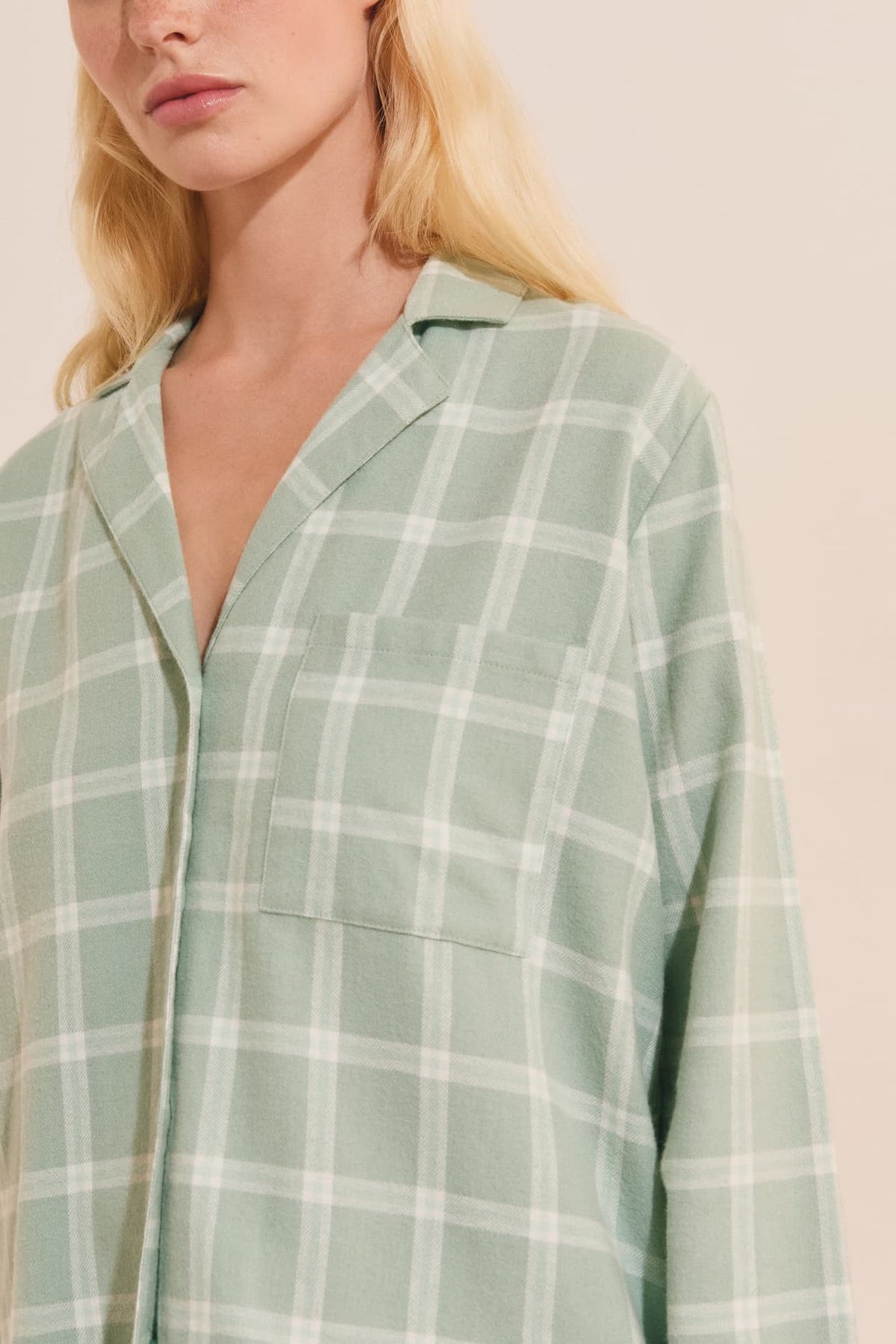Chemise de pyjama à carreaux en coton in green, view 5 - Etam