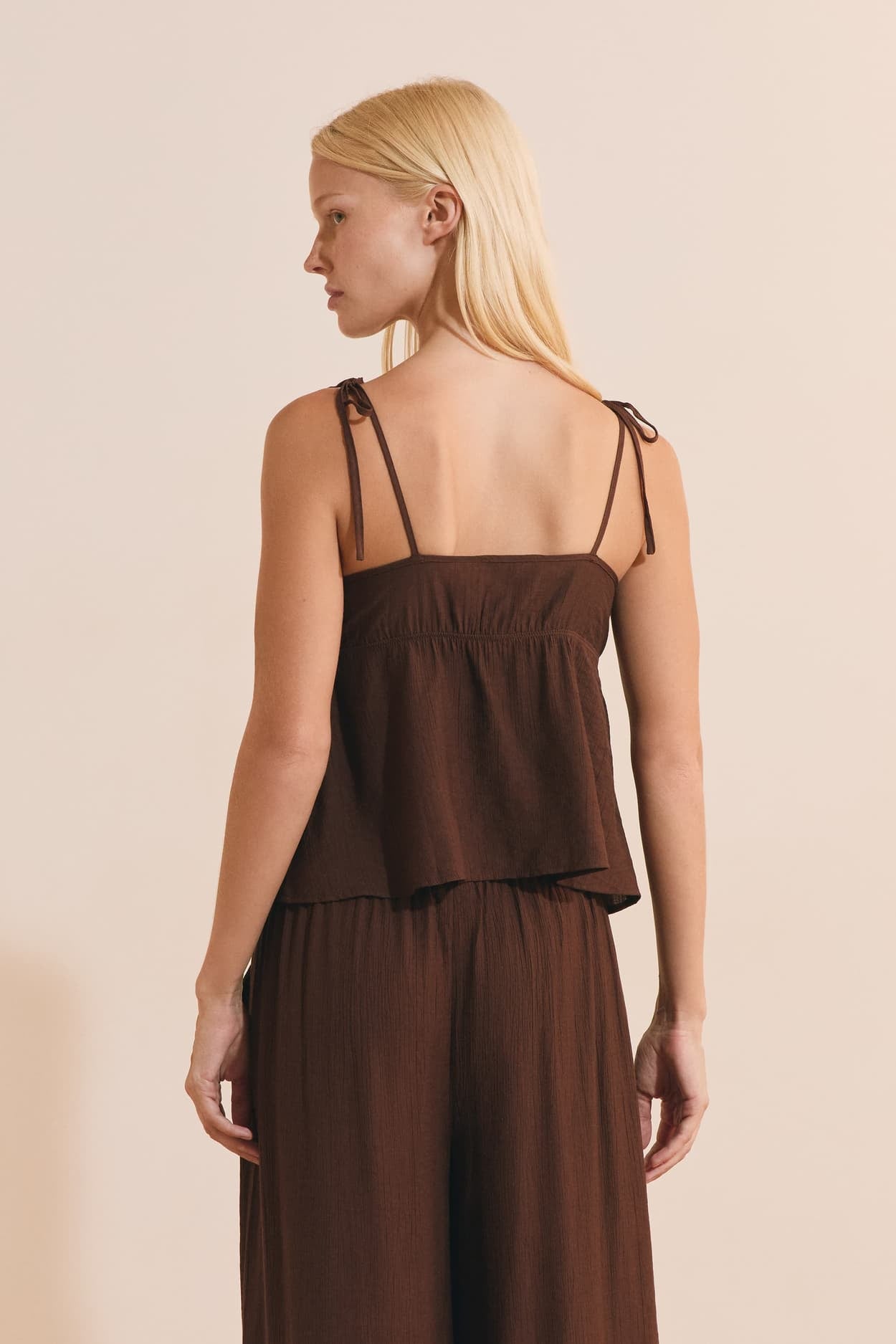 Camisole With Tied Straps - roux