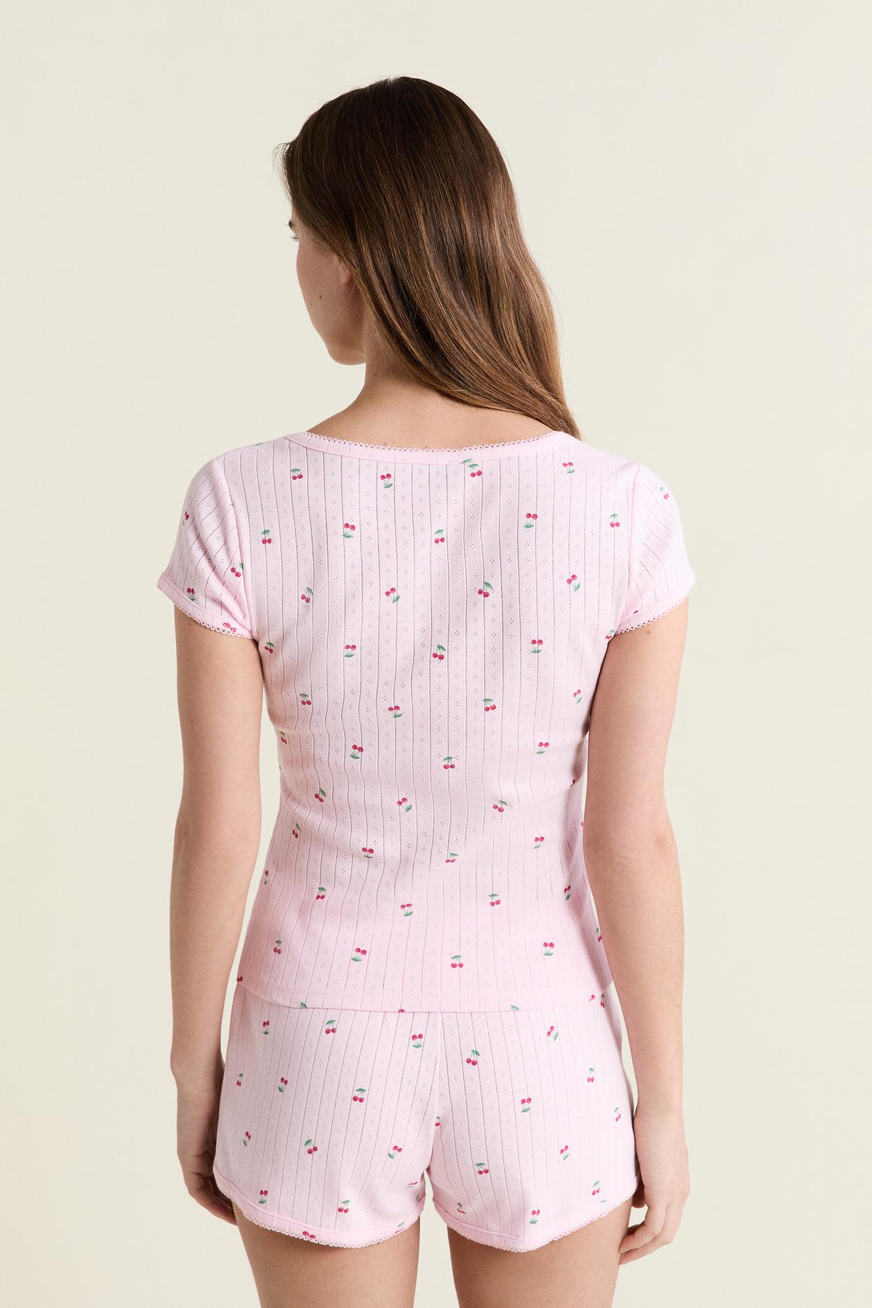 Pyjama T-Shirt With Pointelle Cotton Motifs