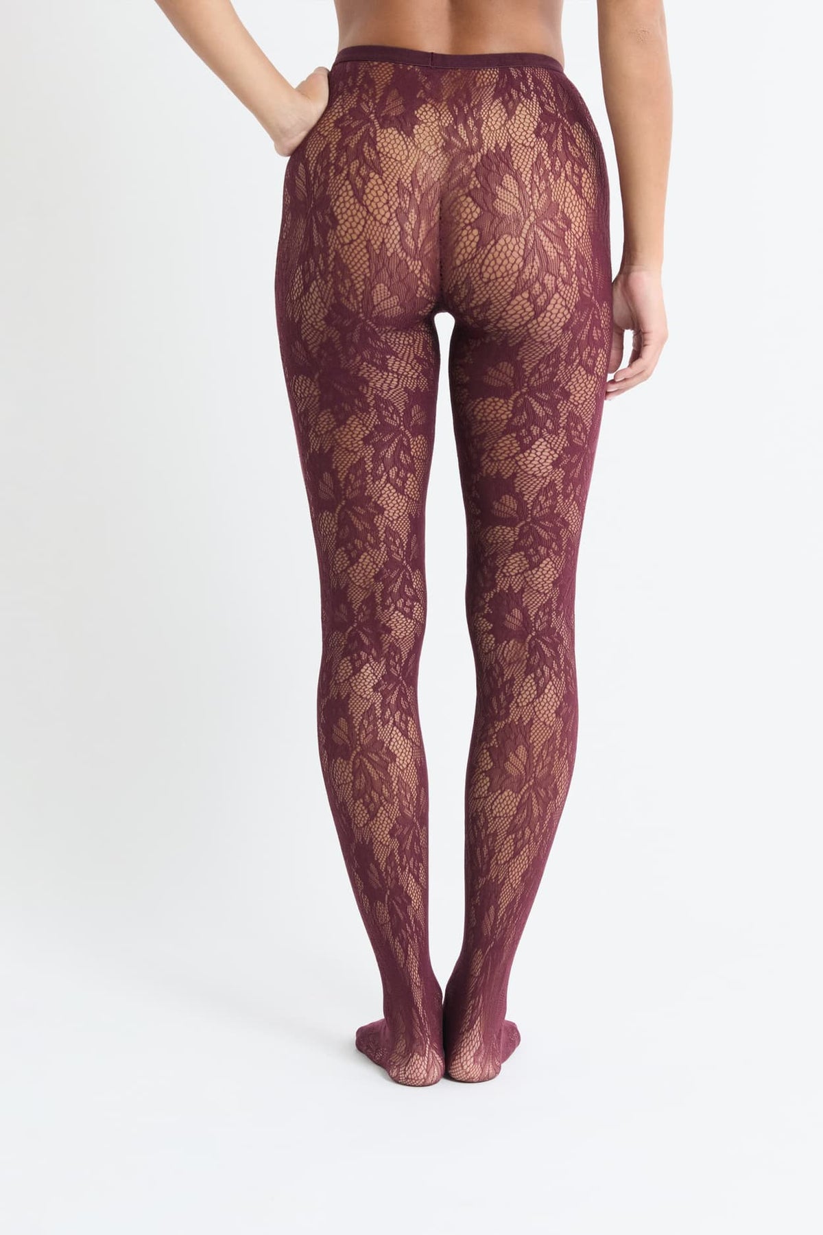 Collant résille à motifs in pourpre, back view - Etam