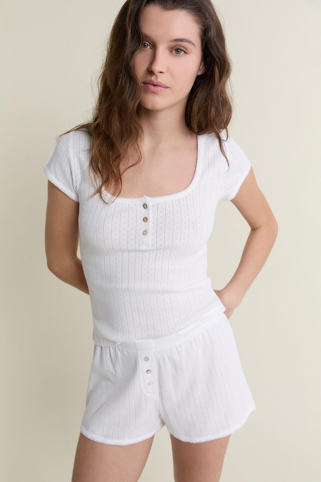 Short-Sleeved Pointelle Pyjama T-Shirt