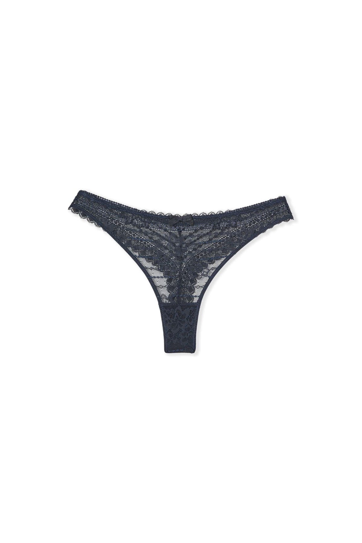 Tanga en dentelle in marine, flat lay - Etam