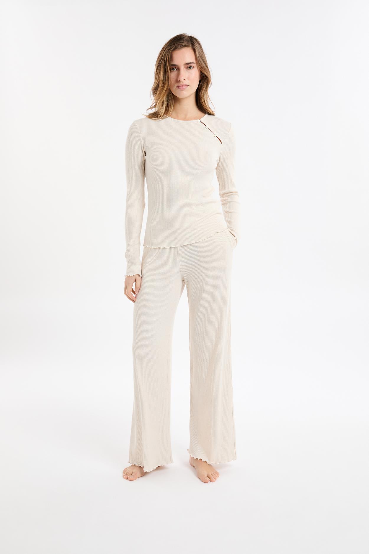 Ribbed Pyjama T-shirt with Buttons