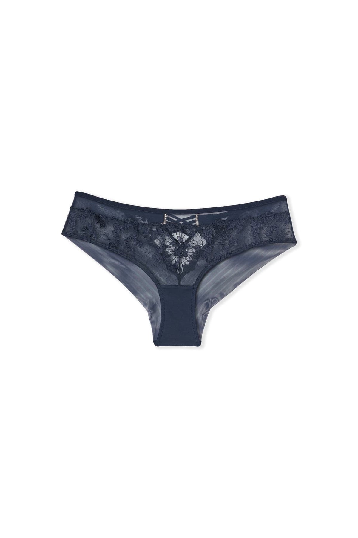 Shorty en broderie florale in marine, flat lay view - Etam