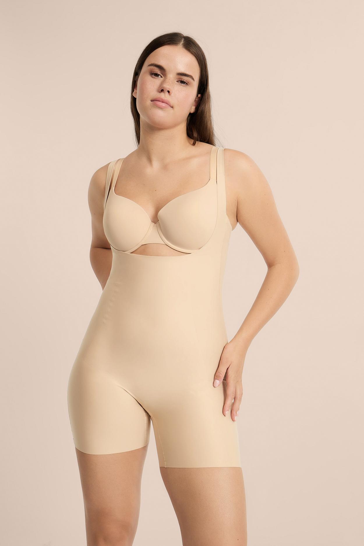 Open-Bust Mid-Thigh Bodysuit - Firm Control