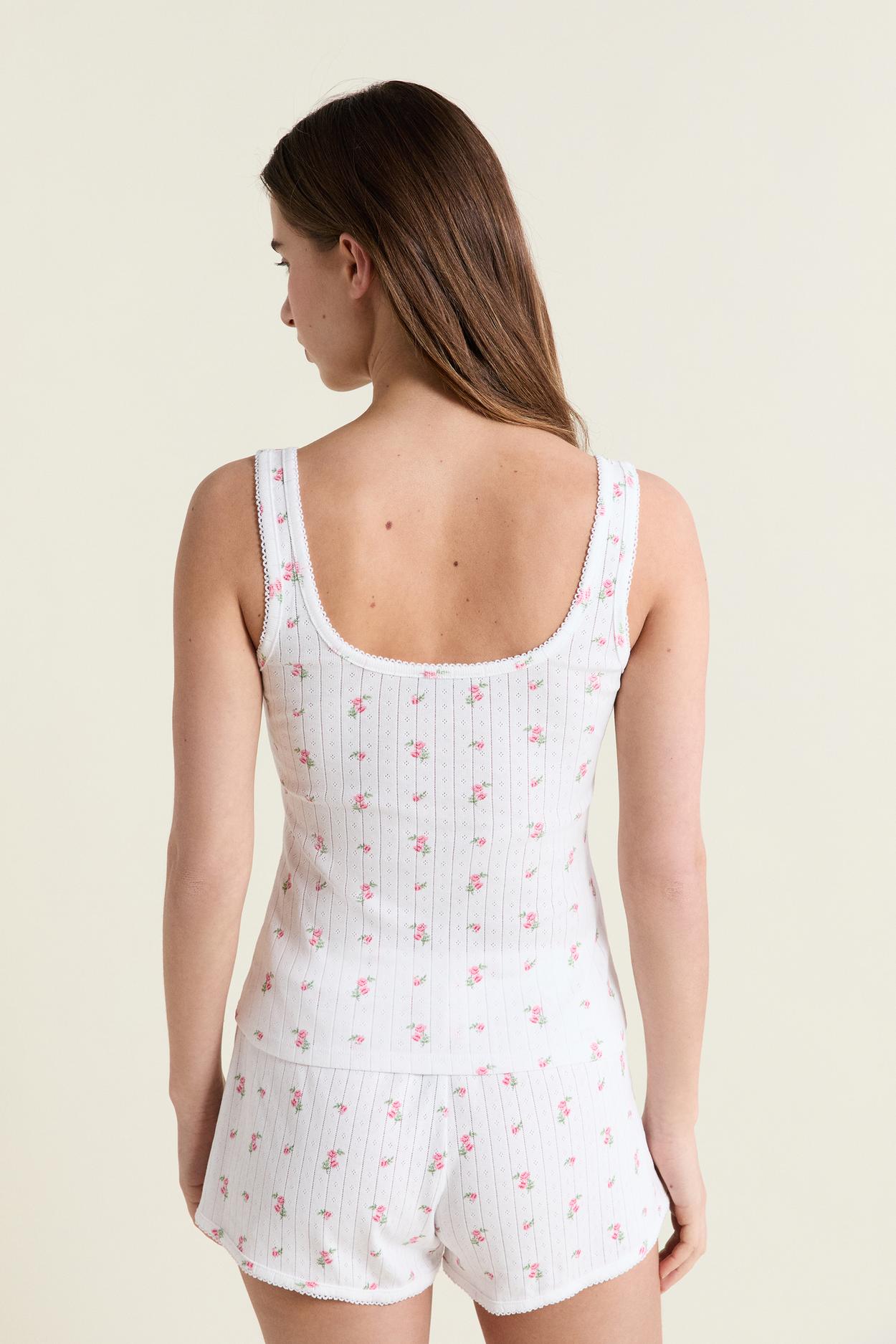 Pyjama Tank Top With Cotton Pointelle Motifs