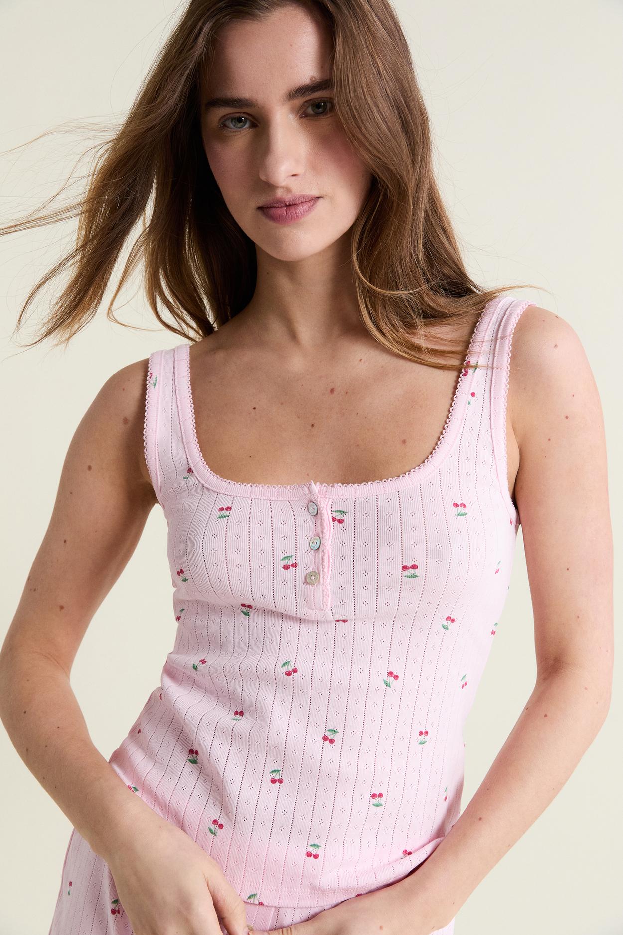 Pyjama Tank Top With Cotton Pointelle Motifs
